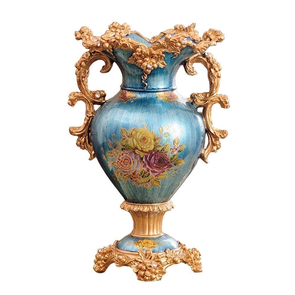 Hand-Painted European-Style Retro Resin Tall Flower Vase - 31cm×46cm Blue Decorative Centerpiece for Living Room, Dining Table, Bedroom, Office & Hotel Decor - Perfect for Weddings, Home Styling and Gift Giving
