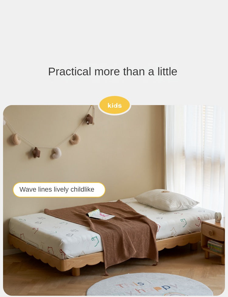 Solid Beech Wood Kids Platform Bed - No Headboard, Eco-Friendly & Sturdy for Toddler & Children's Bedroom - Perfect for Small Spaces & Montessori Style Rooms