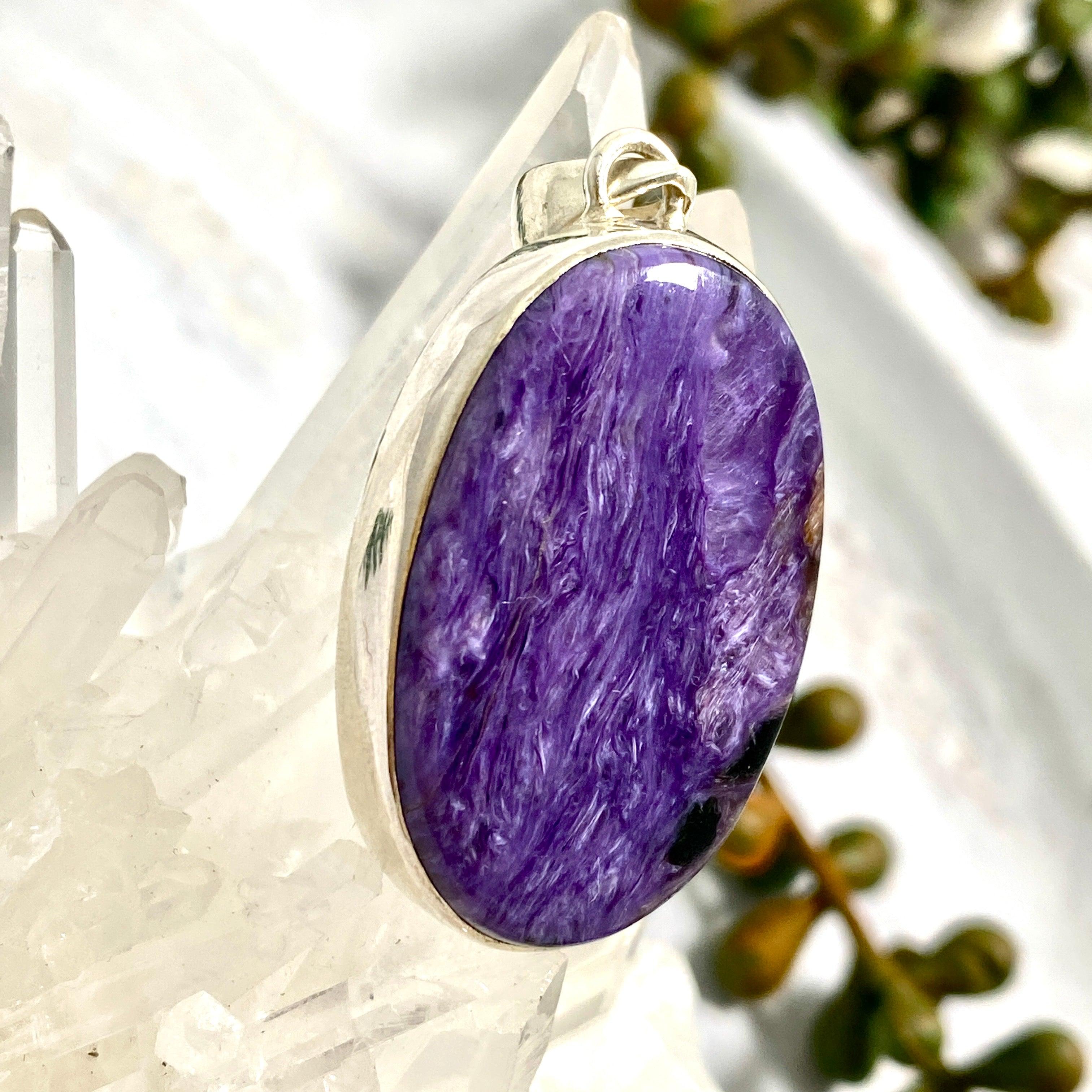 Natural Charoite Oval Pendant Necklace KPGJ2749 - Elegant Purple Gemstone Jewelry for Women, Perfect for Gifts & Special Occasions