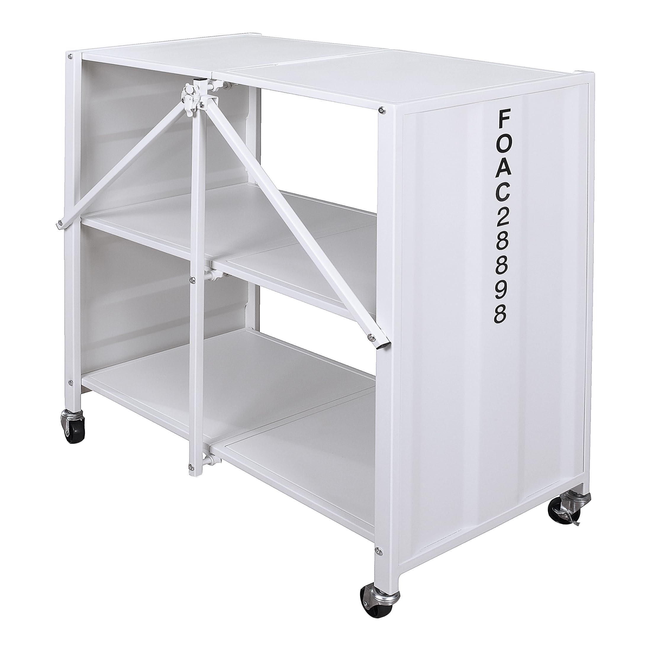 Furniture of America Lionna White Metal Folding Bookcase with Wheels - Portable Storage Solution for Home Office, Dorm Room & Small Spaces