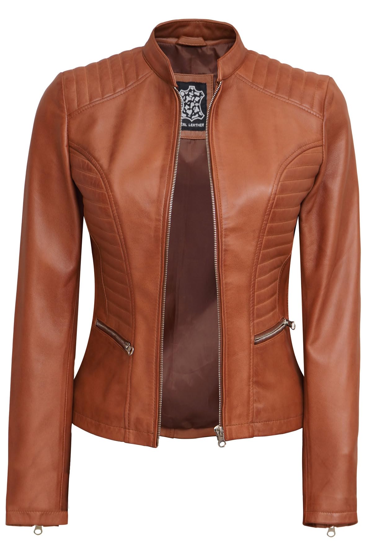 Decrum Genuine Leather Jacket for Women - Stylish Cafe Racer Motorcycle Jacket with Premium Real Leather | Perfect for Biker Fashion, Casual Outfits & Night Out Looks