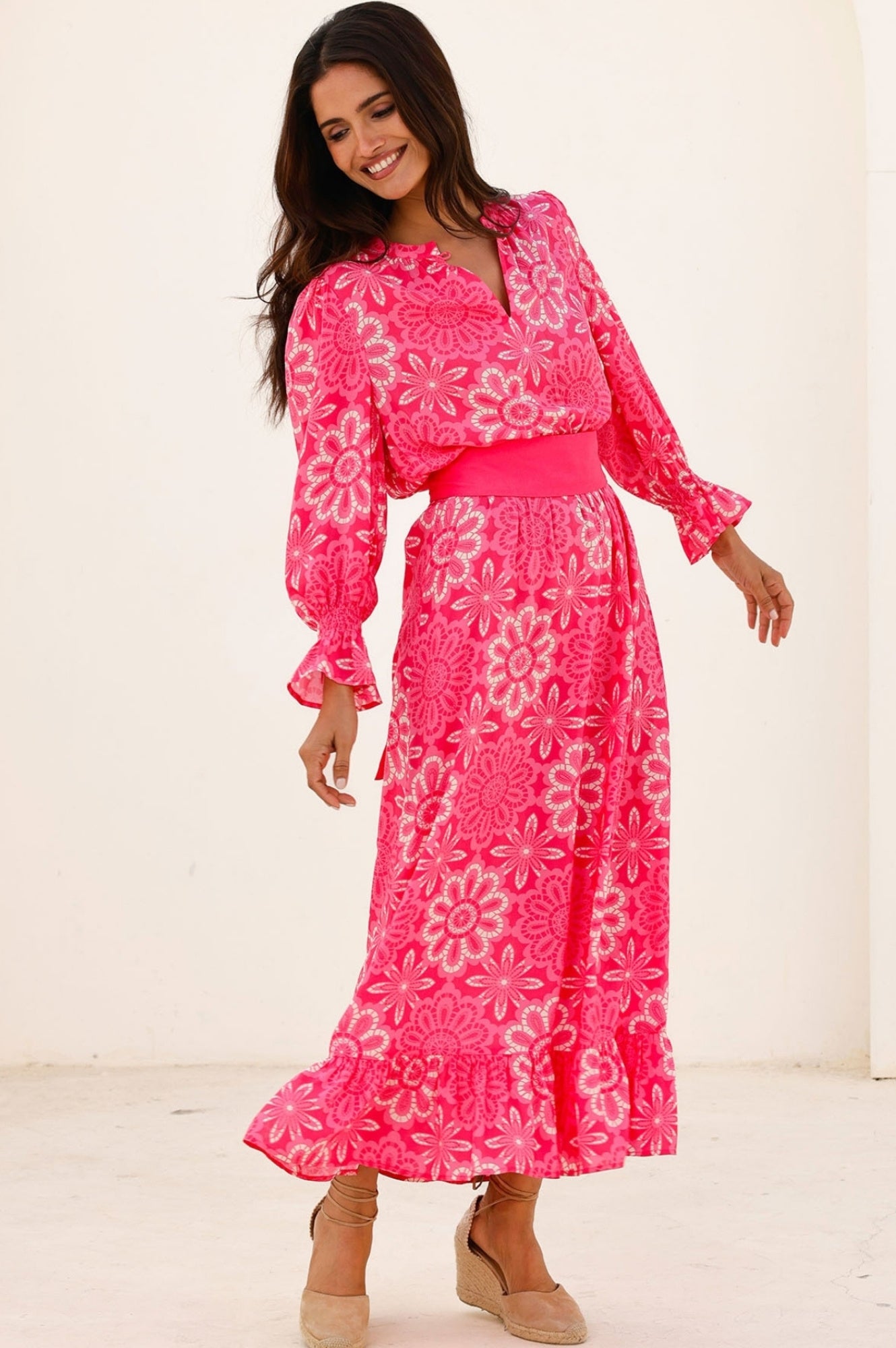 Maeve EcoVero™ Floral Lace Dress in Pink & White - Sustainable Women's Summer Dress for Beach, Wedding & Special Occasions