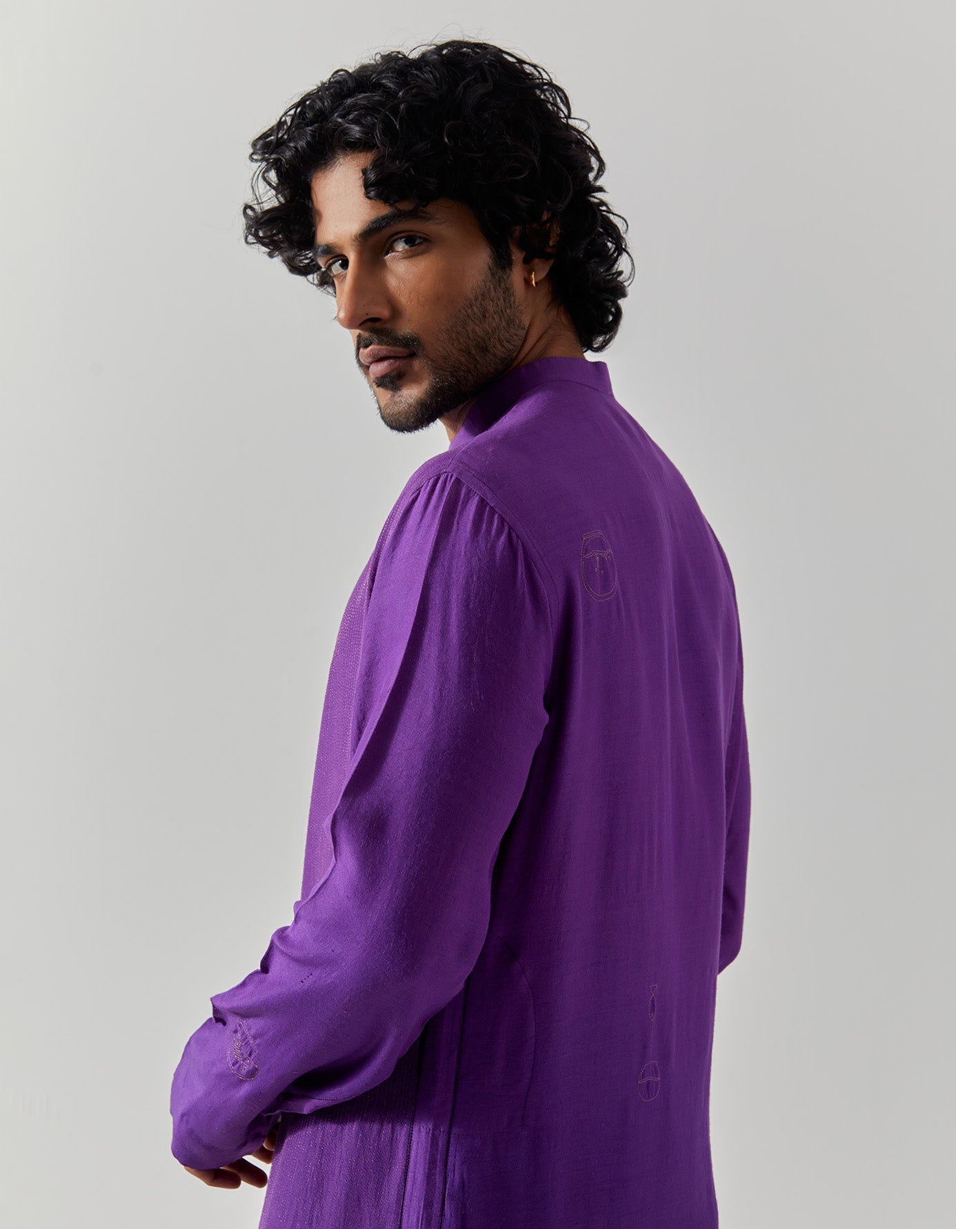 Roshan Bade Miyan Kurta - Premium Muga Satin Purple Men's Traditional Indian Tunic - Perfect for Weddings, Festivals & Cultural Events