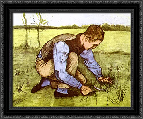 Vincent van Gogh Boy Cutting Grass With A Sickle 24x20 Inch Framed Canvas Art - Black Ornate Wood Frame - Perfect for Living Room, Bedroom & Office Wall Decor