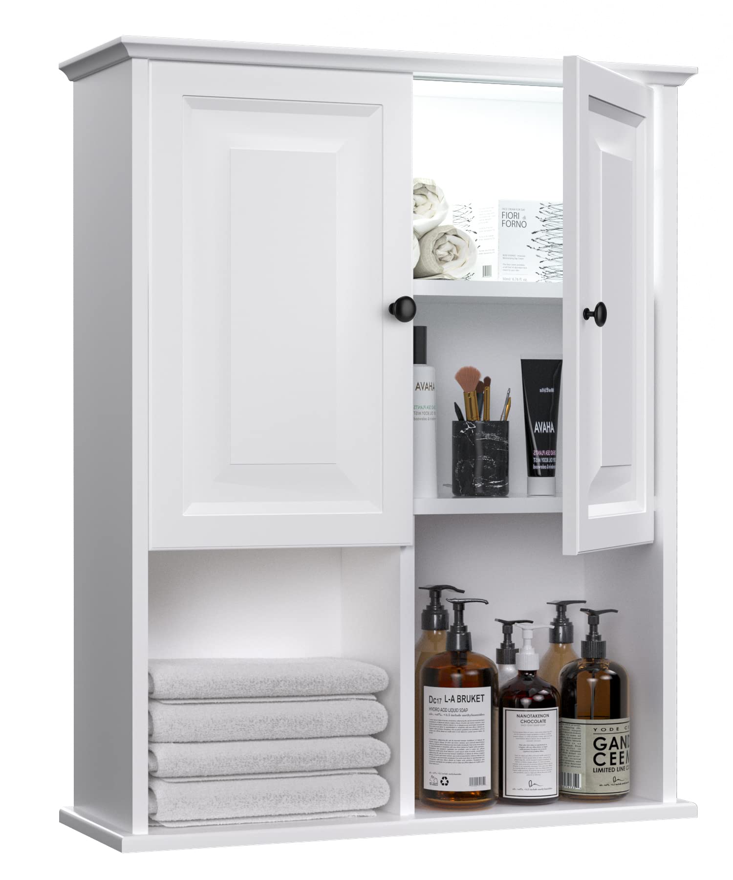 HAIOOU Motion Sensor LED Bathroom Wall Cabinet - Wooden Medicine Storage Cabinet with Adjustable Shelf, Buffering Hinges - Modern White Over Toilet Organizer for Bathroom, Bedroom & Home Decor