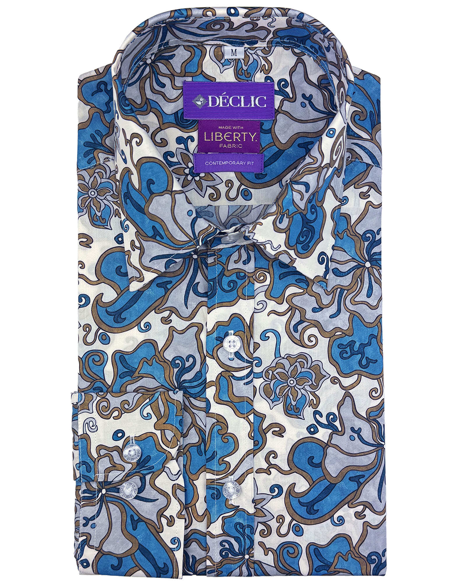 DÉCLIC Liberty King's Road Print Shirt for Men - Stylish Blue Floral Button Up Shirt - Perfect for Casual Wear, Office, and Date Nights