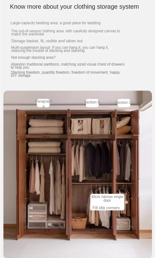 Solid Oak Wood Modern Wardrobe - Stylish & Durable Closet for Bedroom, Walk-In Closet, or Guest Room Storage