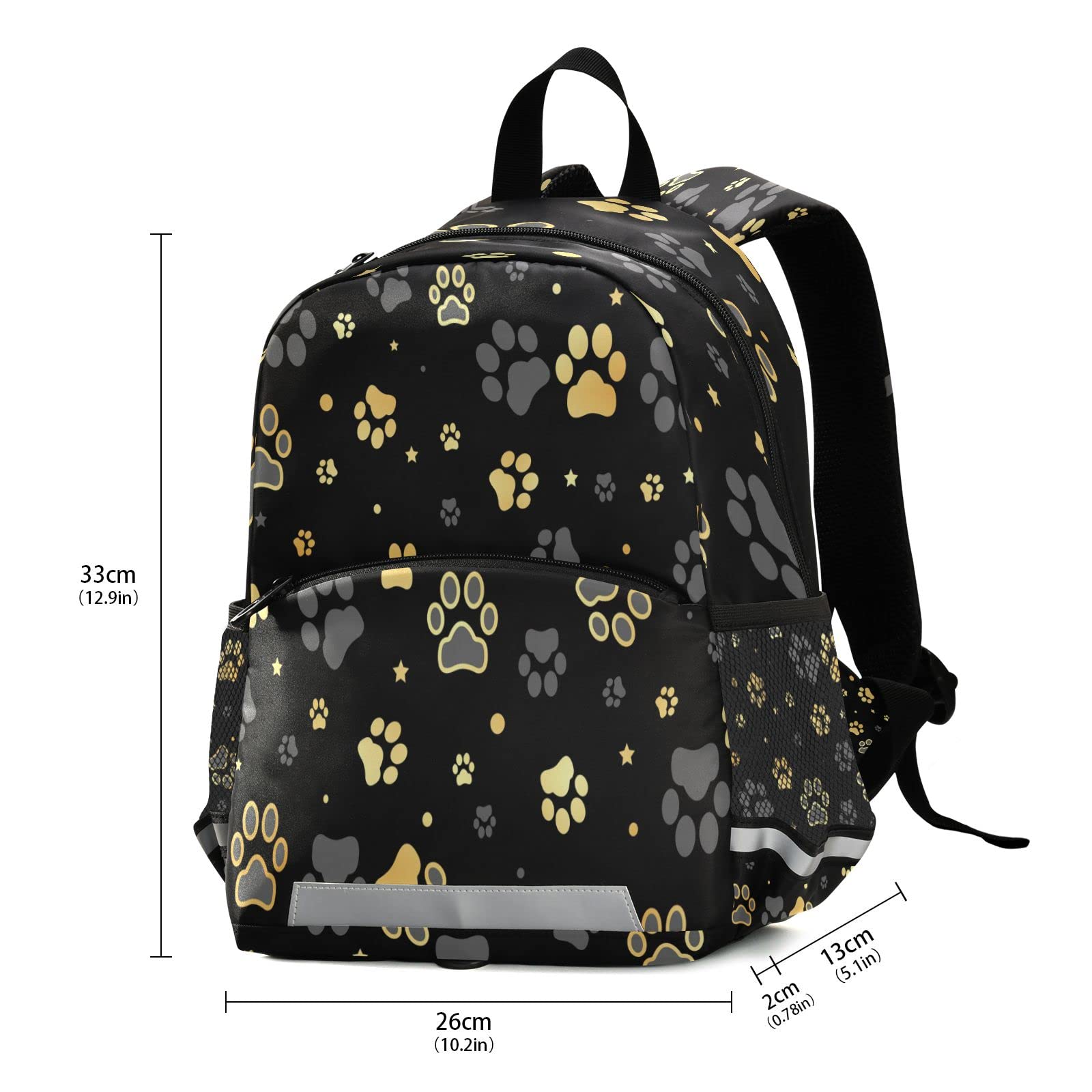 Kcldeci Gold Dog Paw Print & Star Kids Backpack with Safety Leash - Anti-Lost Toddler Backpack for Boys & Girls | Perfect for Preschool, Daycare & Travel