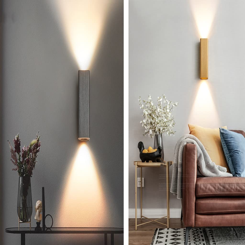 2-Pack Modern LED Wall Sconce Lights 12W Up Down Lighting - 6.5×6×45cm Indoor Wall Lights for Bathroom, Living Room, Bedroom, Dining Room & Hallway - Energy Saving Home Decor Lighting (Style4) - Perfect for Ambient Lighting & Space Illumination