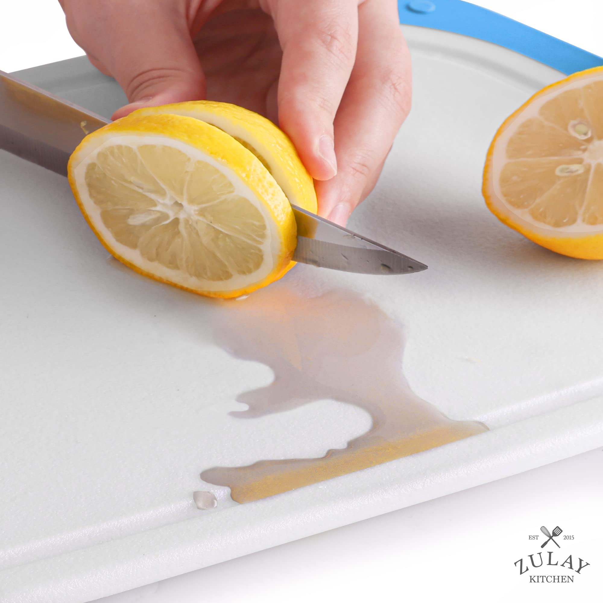 Zulay Kitchen 3-Piece Plastic Cutting Board Set - Non-Slip Dishwasher Safe with Juice Groove - Multiple Sizes (Black, Blue, Gray) - Perfect for Meal Prep, Slicing Vegetables & Serving Charcuterie