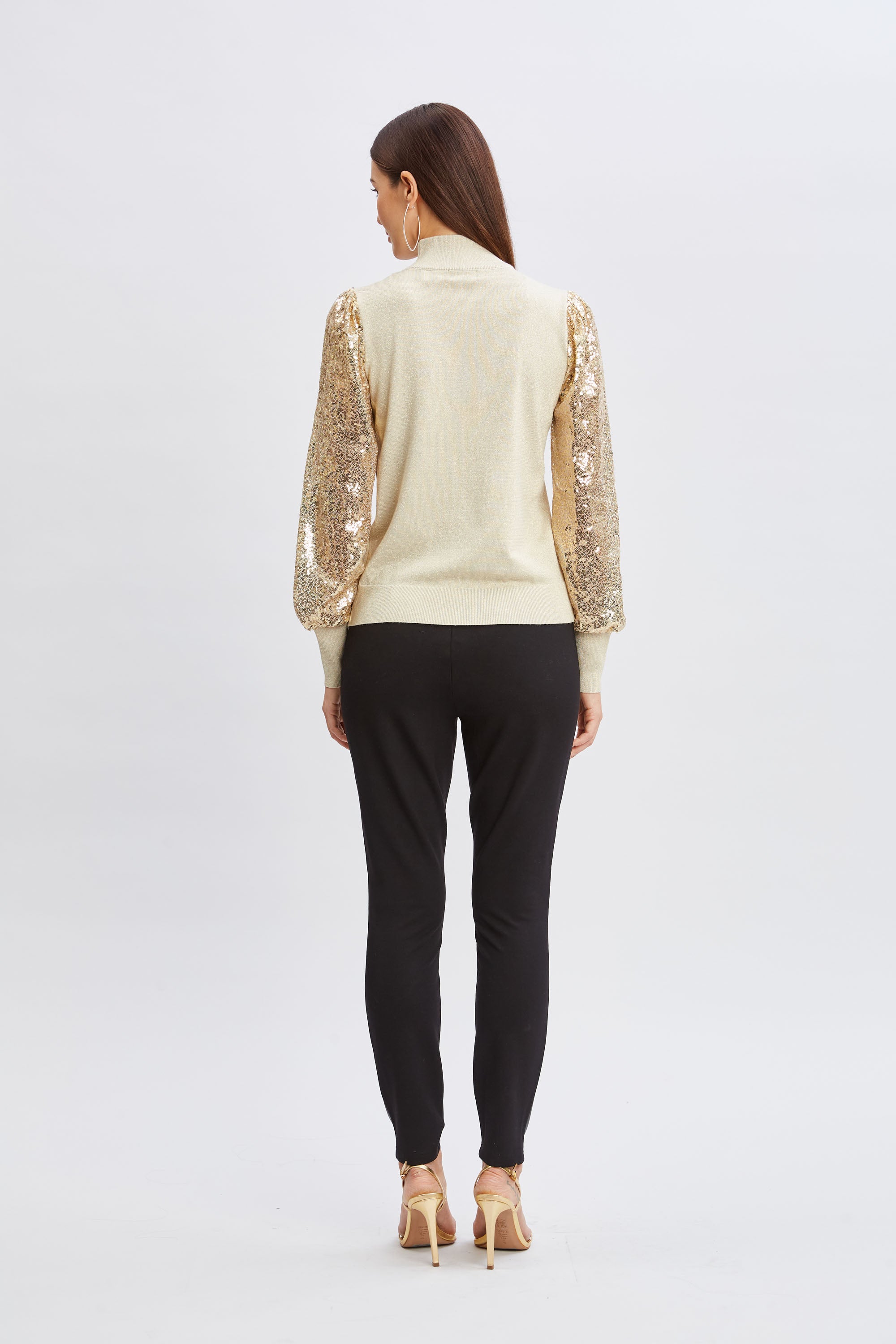 Tahari Sequin Sleeve Mock Neck Sweater for Women - Elegant Sparkly Holiday Party Top - Perfect for Christmas, New Year's Eve & Special Occasions