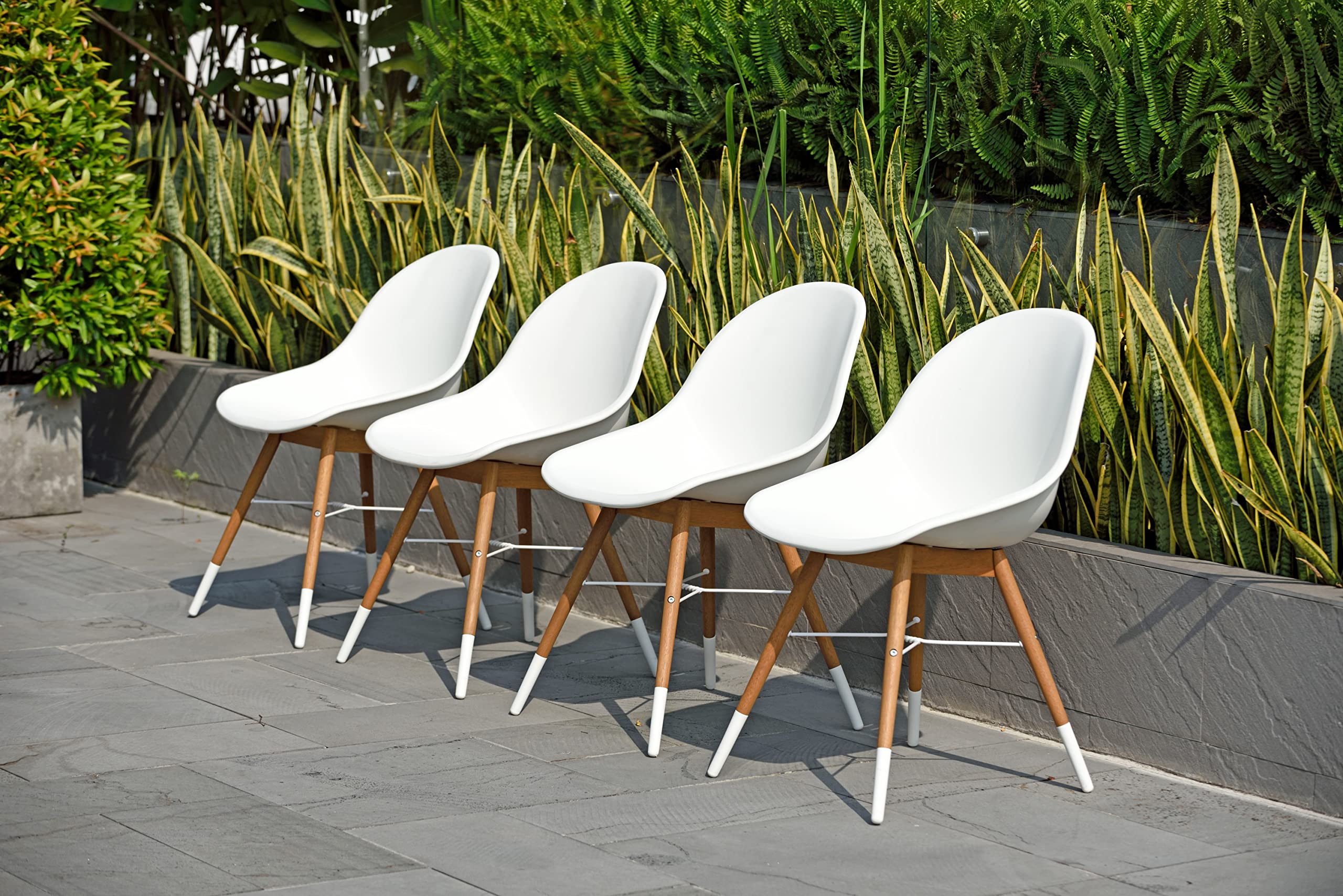 Premium 7-Piece Eucalyptus Outdoor Dining Set with Teak Finish - White Rectangular Patio Table & Chairs for Backyard, Garden & Poolside Entertaining