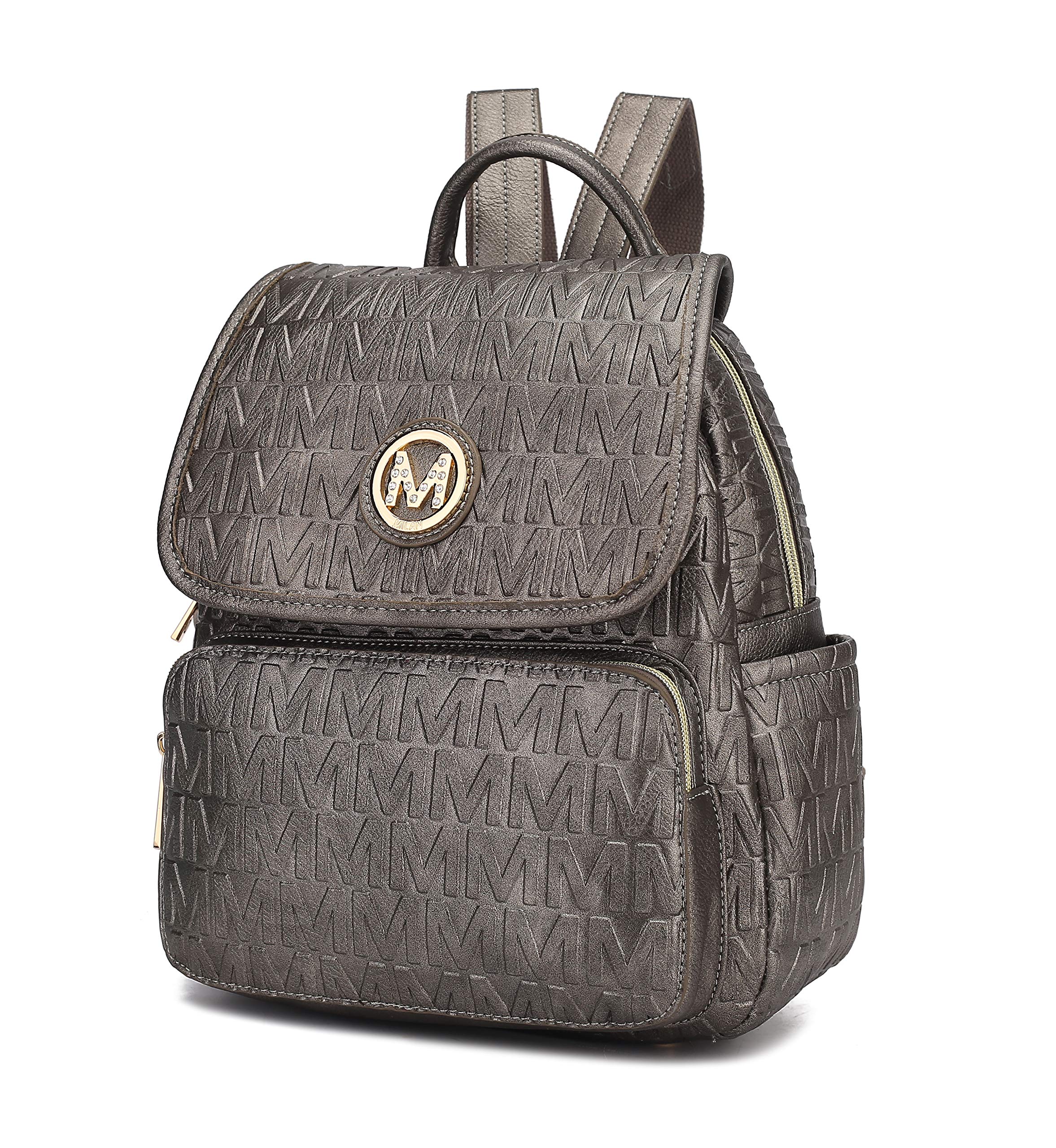 MKF Women's PU Leather Backpack Purse - Stylish Top-Handle Travel Bag with Multiple Pockets for Teen Girls & Ladies - Perfect for School, Work & Daily Use (Pewter)