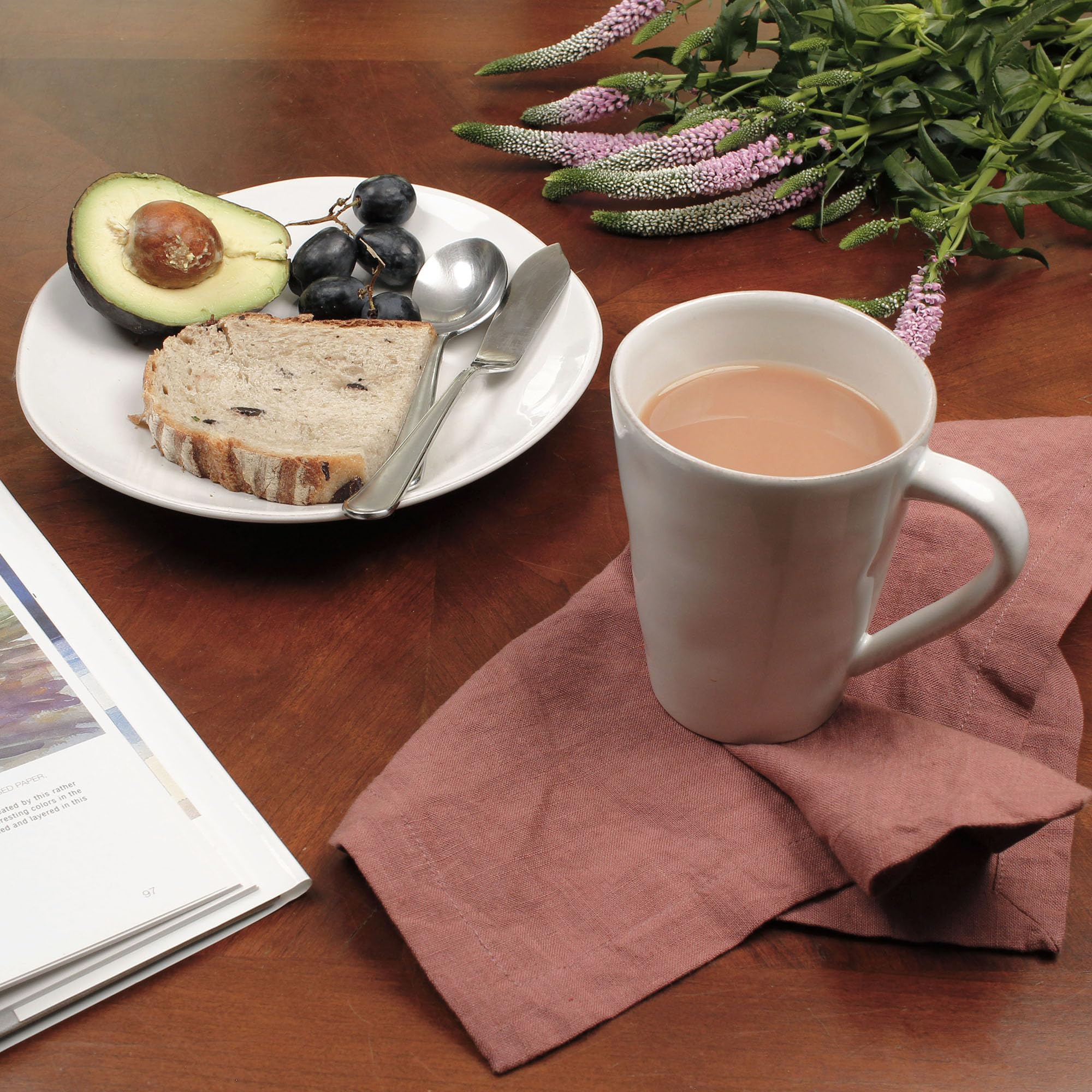 Premium Linen Tea Napkins Set of 4 - 100% Pure Prewashed & Preshrunk Linen - 12 x 12 Inch Handmade with Mitered Corners - Machine Washable & Easy Care (Withered Rose) - Perfect for Afternoon Tea, Dinner Parties & Elegant Table Settings