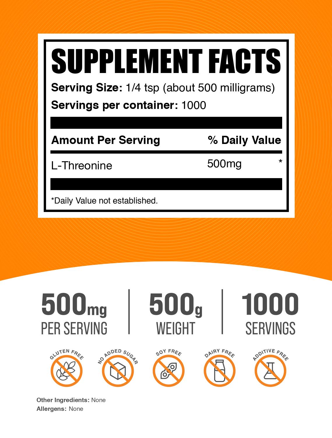 Pure L-Threonine Powder - 500g Premium Amino Acid Supplement for Muscle Recovery & Immune Support - Vegan, Non-GMO, Gluten-Free - Ideal for Athletes, Bodybuilders & Fitness Enthusiasts