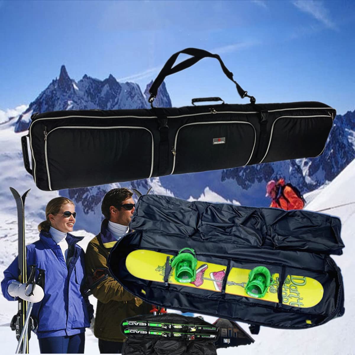 UNISTRENGH 2 in 1 Padded Snowboard Bag with Wheels - Waterproof Ski & Snowboard Travel Bag for Men Women - Perfect for Air Travel, Mountain Trips & Equipment Storage