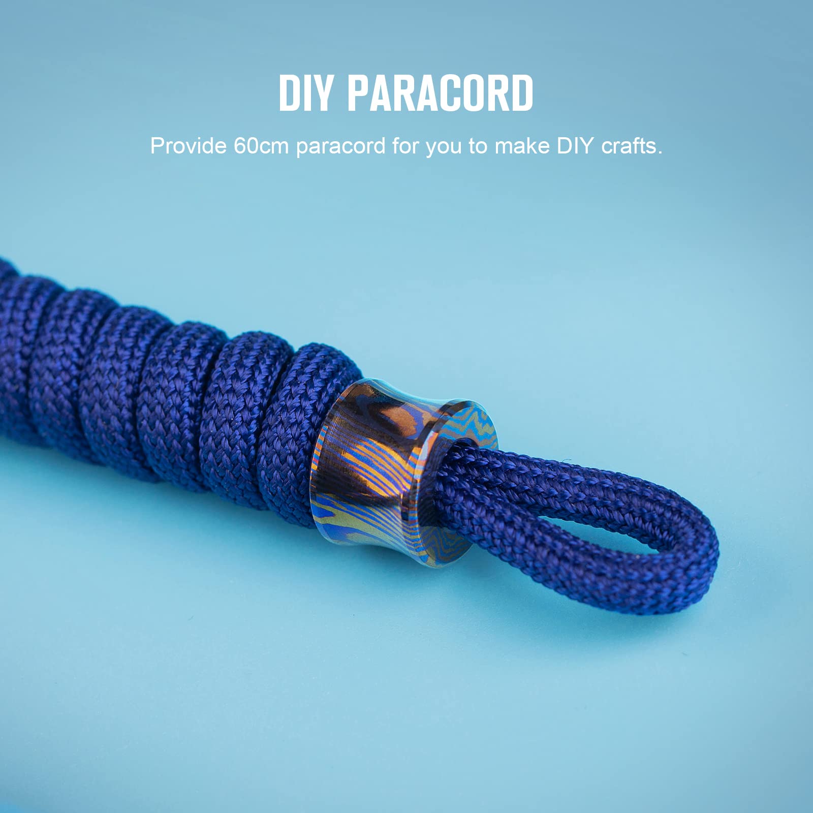 Premium Titanium Damascus Bead - OKNIFE EDC Knife Bead with Paracord Lanyard, Compact & Lightweight for Tactical Gear, Keychains, Flashlights & Outdoor Accessories | Perfect for Camping, Hiking & Survival Kits