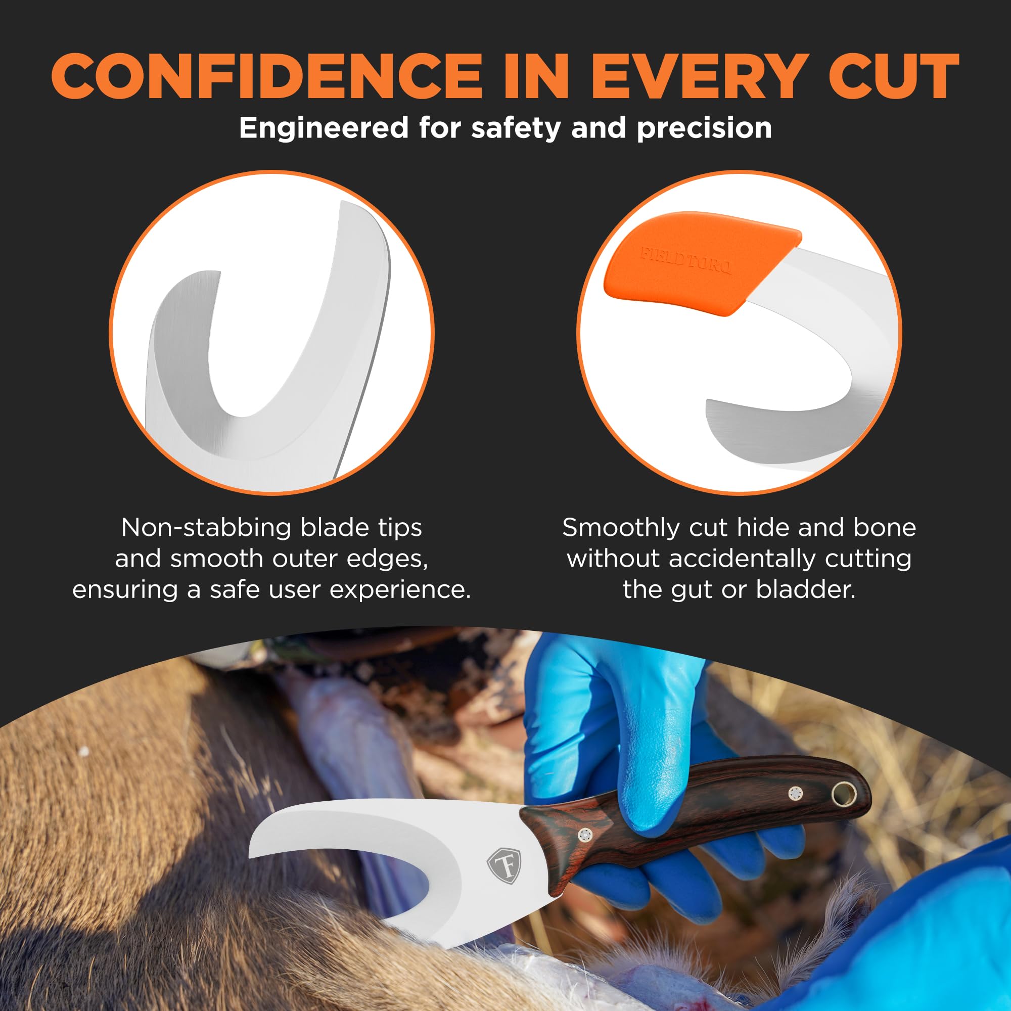 4-in-1 Hunting Field Dressing Kit with Skinning Knife, Gut Hook, Sheath & Sharpener | Premium Pakkawood Deer Hunting Knife Set | Perfect for Outdoor Hunting, Camping & Wilderness Survival