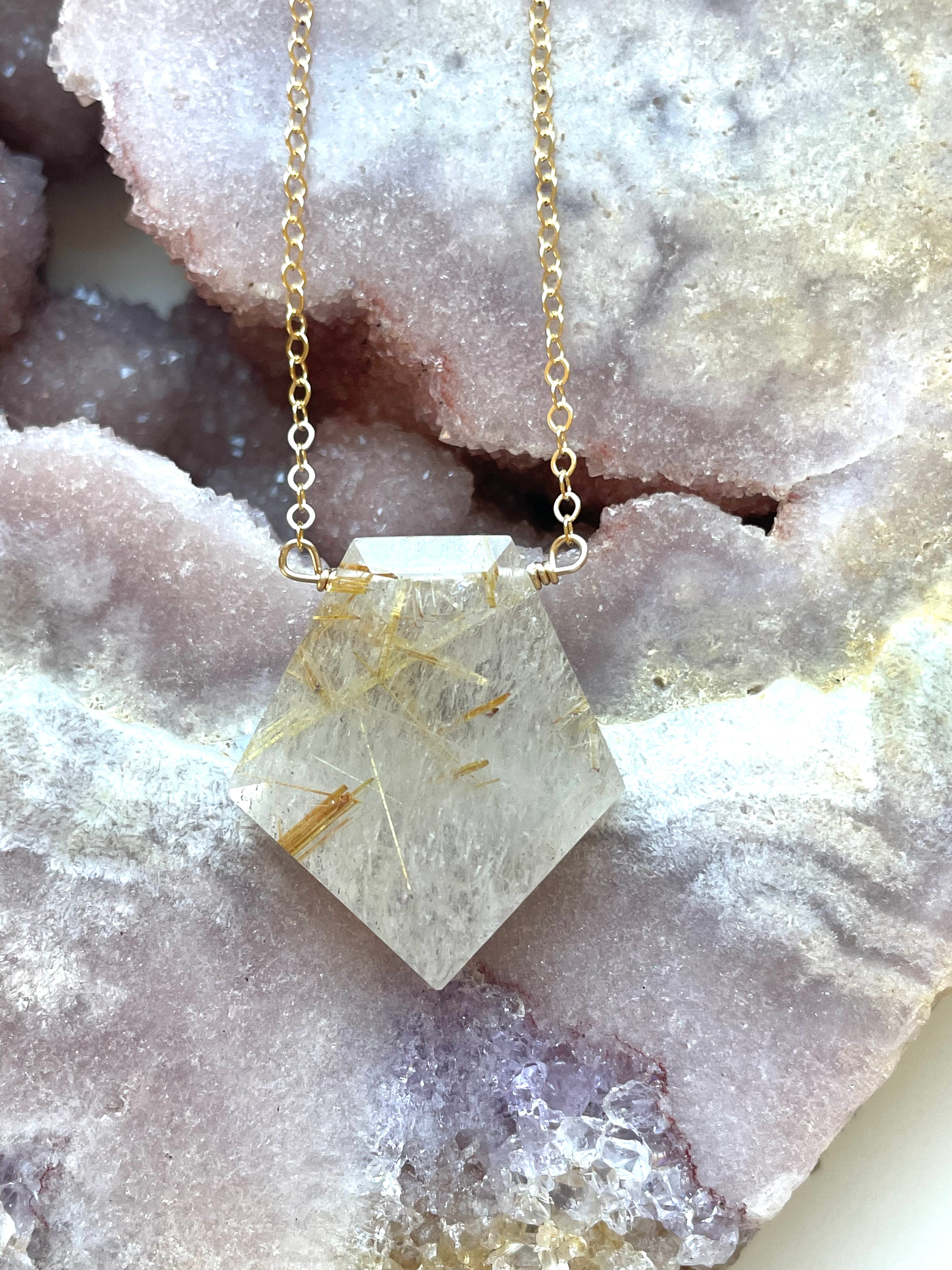 Golden Rutilated Quartz Necklace - Golden Healer Crystal Pendant for Women, Spiritual Healing Jewelry, Chakra Balancing Gift for Meditation & Energy Work