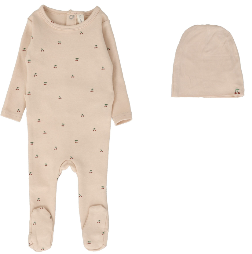 LILETTE Scattered Cherry Baby Footie Set - Soft Cotton Pajamas for Infants 3M-9M | Cozy Sleepwear for Newborns & Toddlers | Perfect for Nursery, Bedtime & Playtime