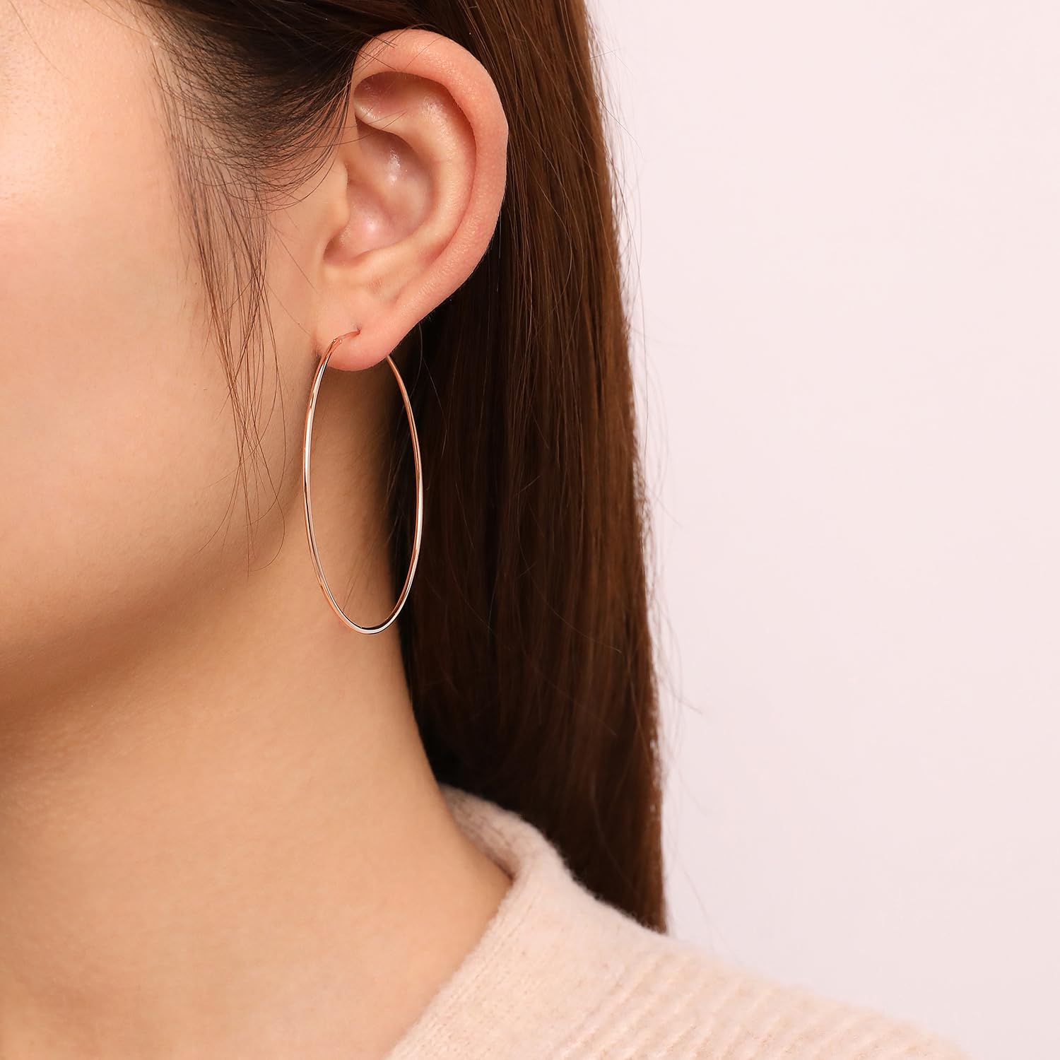 Meissa 925 Sterling Silver Thin Hoop Earrings for Women & Girls - Rose Gold Plated Large Loop Earrings - Lightweight Big Circle Earrings (40mm Diameter) - Perfect for Everyday Wear, Parties & Gifts