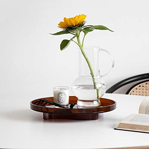 12 Inch Round Acrylic Decorative Tray with Stand - Modern Vanity Tray & Serving Tray for Ottoman, Coffee Table, Kitchen & Bathroom - Brown | Perfect for Home Decor, Jewelry Organizer & Entertaining Guests