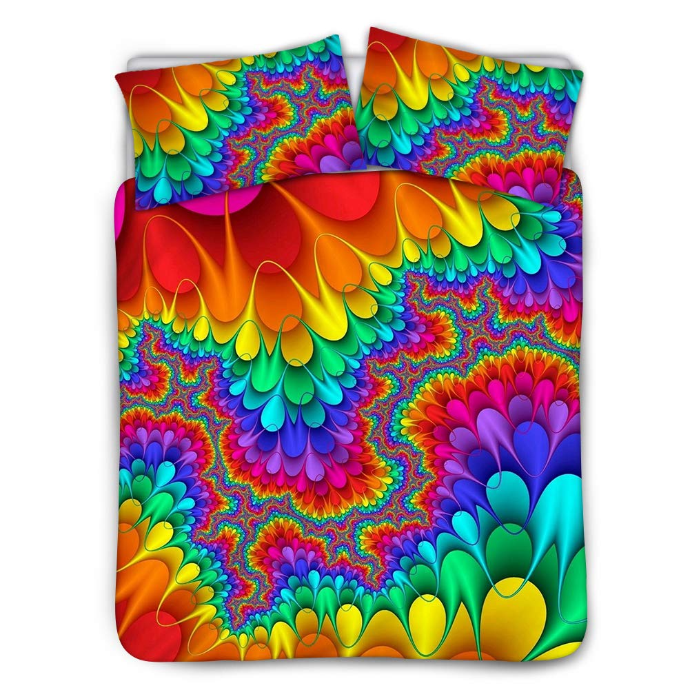 INSTANTARTS 3-Piece Colorful Tie-Dye Printed Duvet Cover Set - Luxury All-Season Soft Comforter Cover with 2 Pillowcases for Kids & Teens (Twin Size, Beige) - Perfect for Bedroom Decor, Sleepovers & Cozy Nights