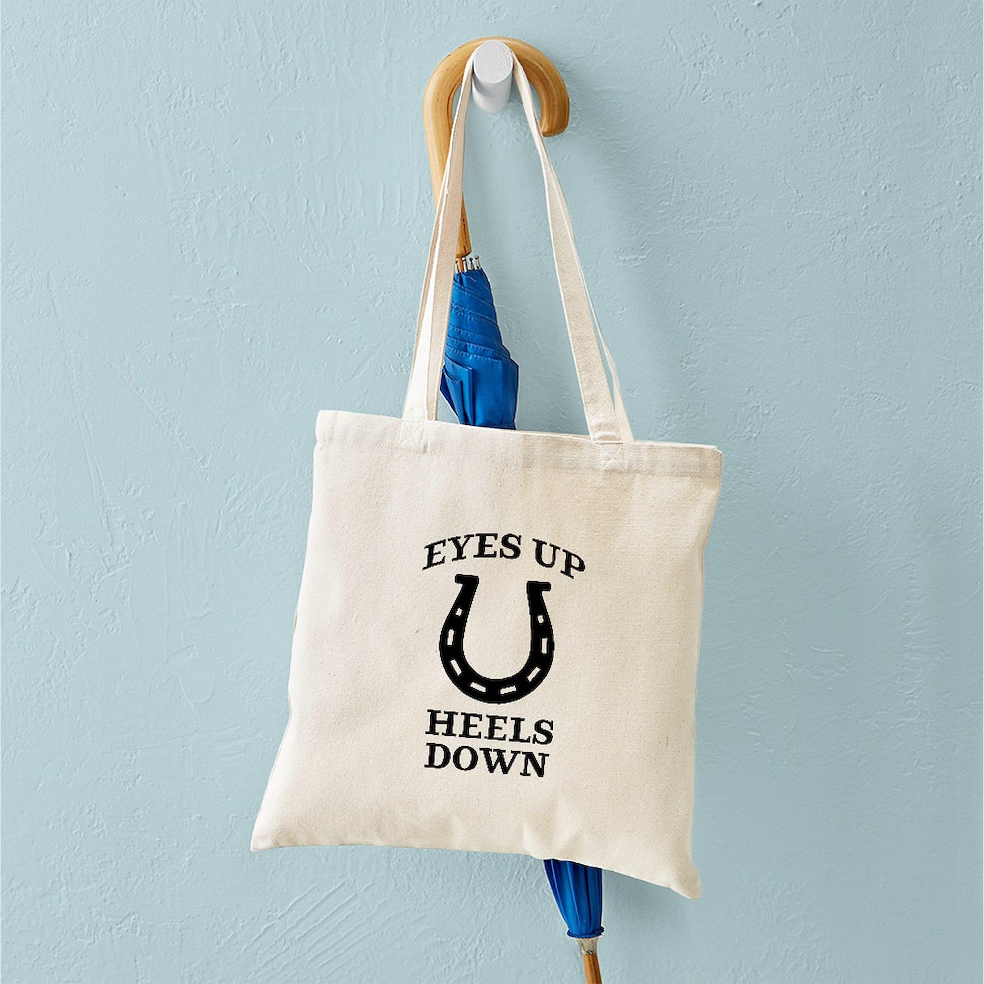 Eyes Up Heels Down Canvas Tote Bag - Natural Reusable Shopping Bag for Women, Eco-Friendly Grocery Tote for Work, Gym & Beach