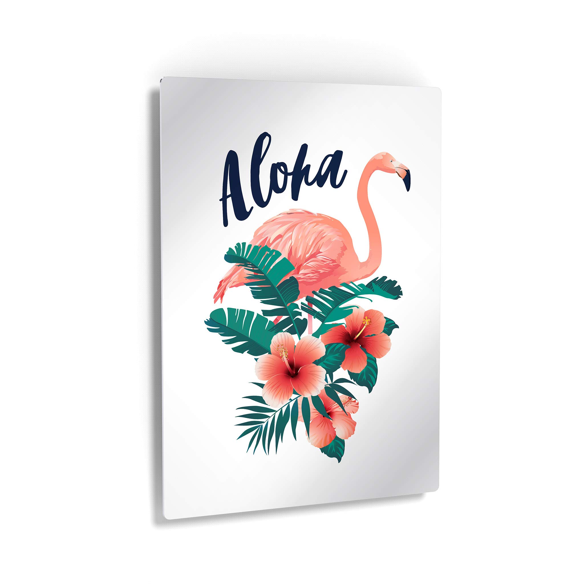 Aloha Flamingo Metal Wall Art Print - 40x30 Inch Tropical Nursery Decor, Kids Room Decor with White Background - Durable USA-Made Metal Print for Baby Room, Bedroom & Beach House Decor