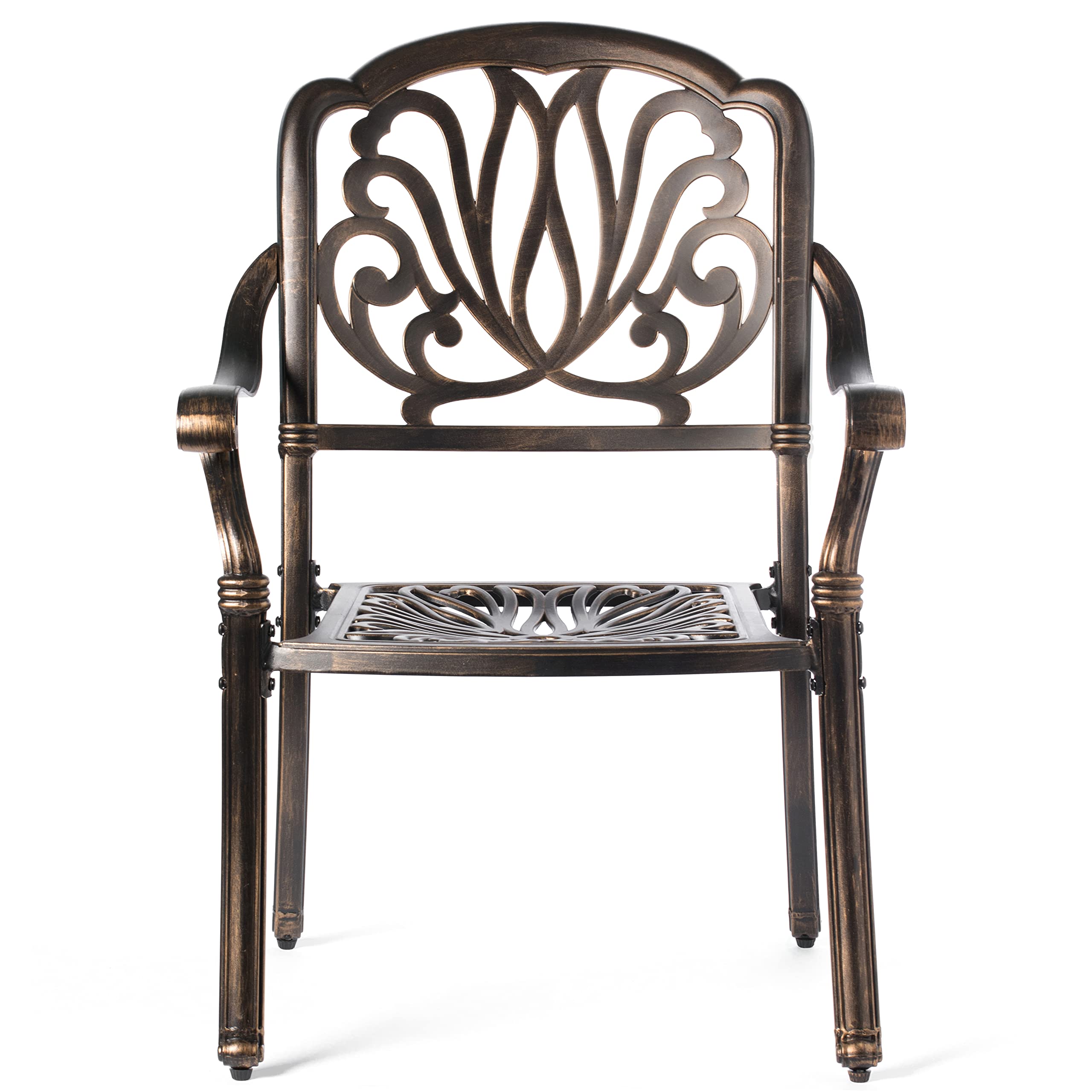 Gardenised Patio Bistro Chairs Set of 2 - Indoor Outdoor Dining Chairs with Armrests, Bronze Cast Aluminum - Perfect for Backyard, Garden, Balcony & Restaurant Seating