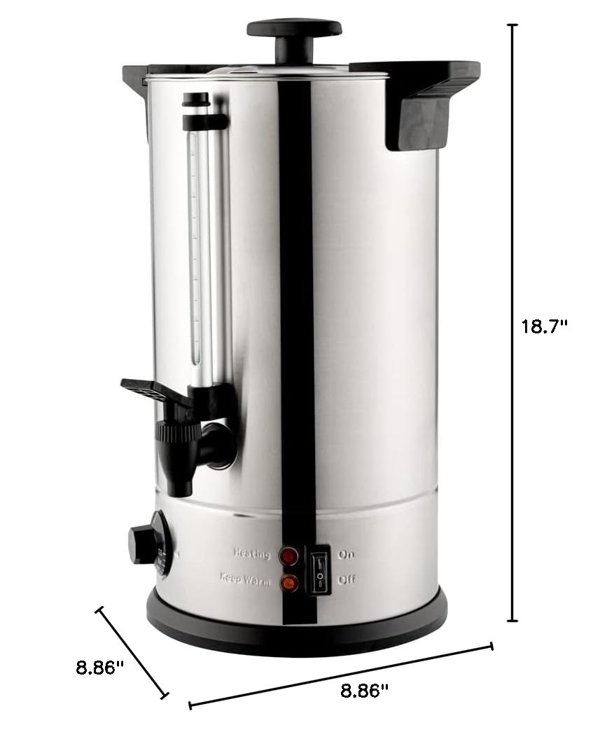 Restaurantware Restpresso 3 Gallon Commercial Coffee Dispenser - 120V/1000W Stainless Steel Hot Water Urn with Adjustable Thermostat & No-Drip Spigot - Large Double-Wall Coffee Maker for Cafes, Offices & Catering Events (Serves 67 Cups, Silver 13/0 Stainless Steel)