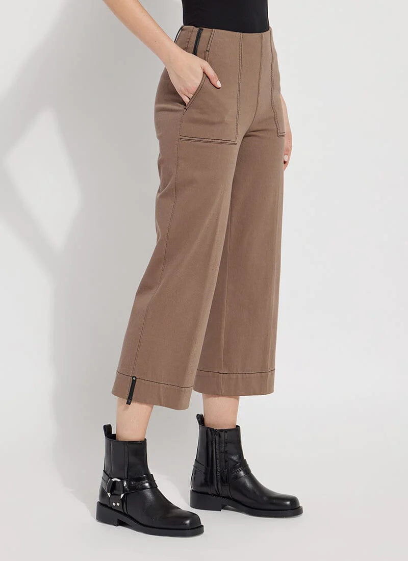 Frances Women's Wide Leg Crop Pants - Cold Chestnut Color for Casual Wear & Office Outfits