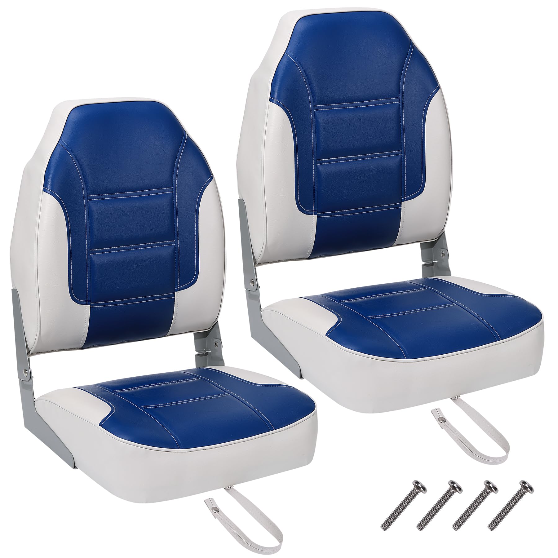 2 Pack High Back Folding Boat Seats with Stainless Steel Screws - for Fishing, Canoe & Speedboat