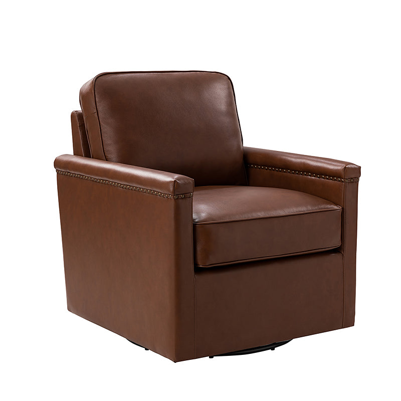 Genuine Leather Swivel Chair with Nailhead Trim - Irene Modern Armchair for Home Office, Living Room & Study - Comfortable Executive Desk Chair for Work & Relaxation