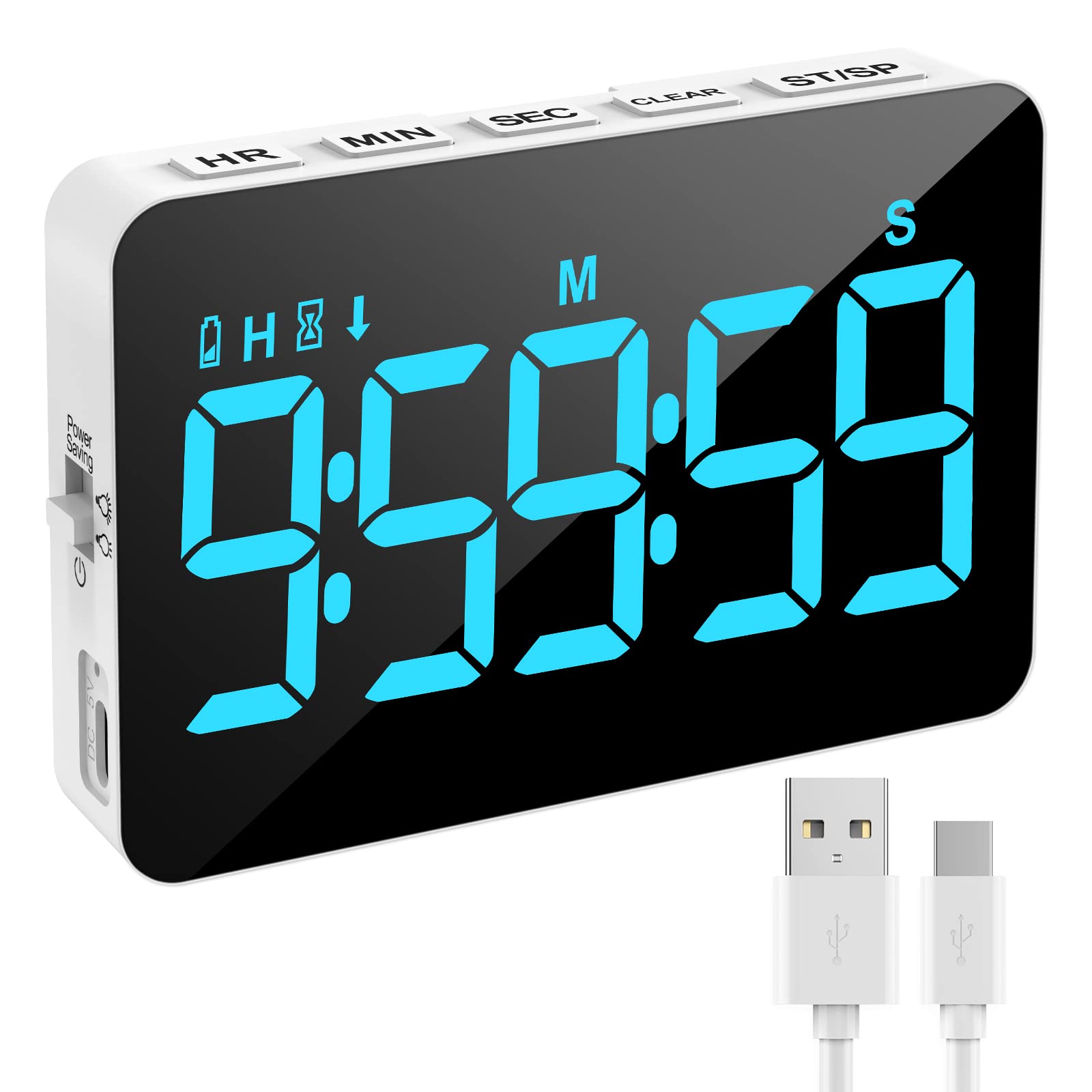 Rechargeable Digital Kitchen Timer with Magnetic Back - Countdown/Countup, 5