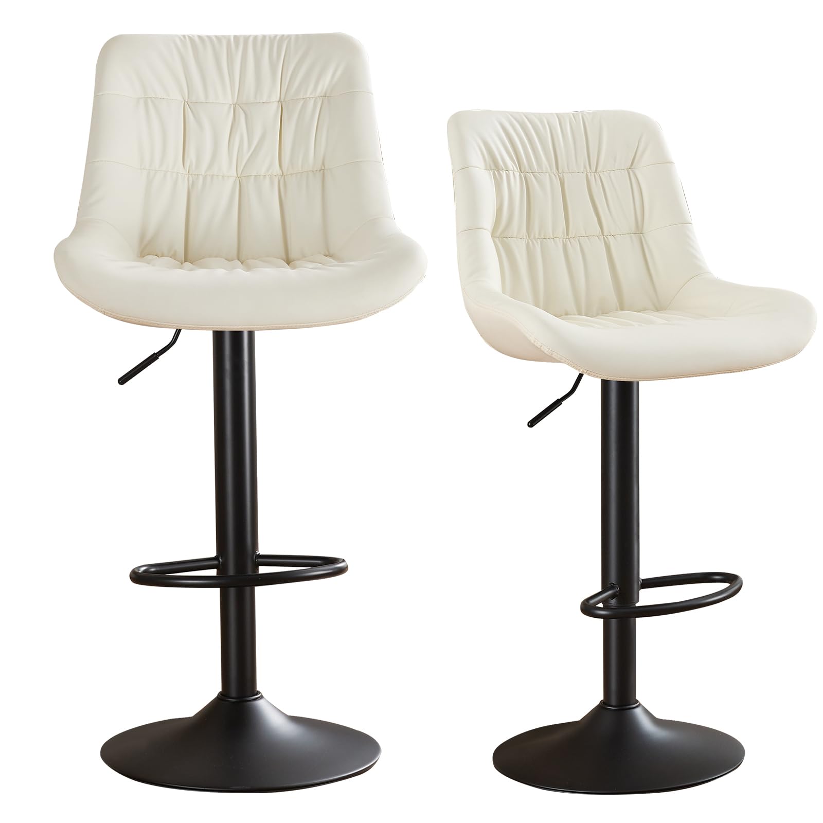 Modern Adjustable Swivel Bar Stools Set of 2 - High Back Faux Leather Counter Height Barstools, Upholstered Kitchen Island Chairs for Home Bar, Restaurant & Cafe (Beige) - Perfect for Entertaining, Dining & Small Space Decor
