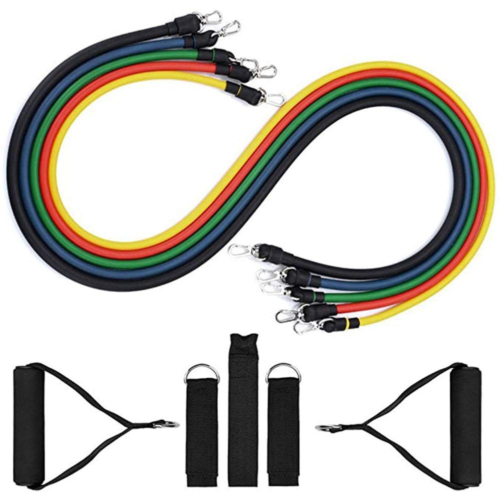 XMSIA Non-Slip Resistance Bands Set - 11 Piece Multi-Colored Exercise Bands for Yoga, Strength Training & Muscle Building | Perfect for Home Workouts, Gym Fitness & Physical Therapy