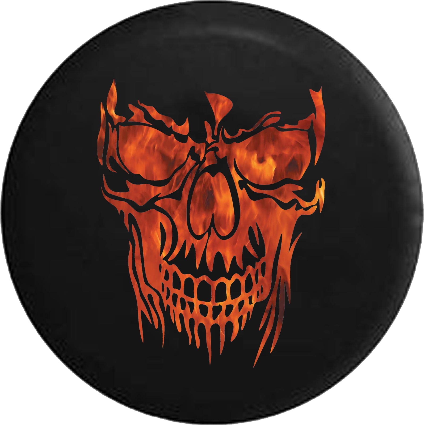 Hell and Back Flaming Skull Black 29 Inch Tire Cover - Durable Black Wheel Protector for Trailers, Trucks, SUVs, RVs & Campers | Weatherproof Accessory for Off-Road Adventures & Outdoor Camping