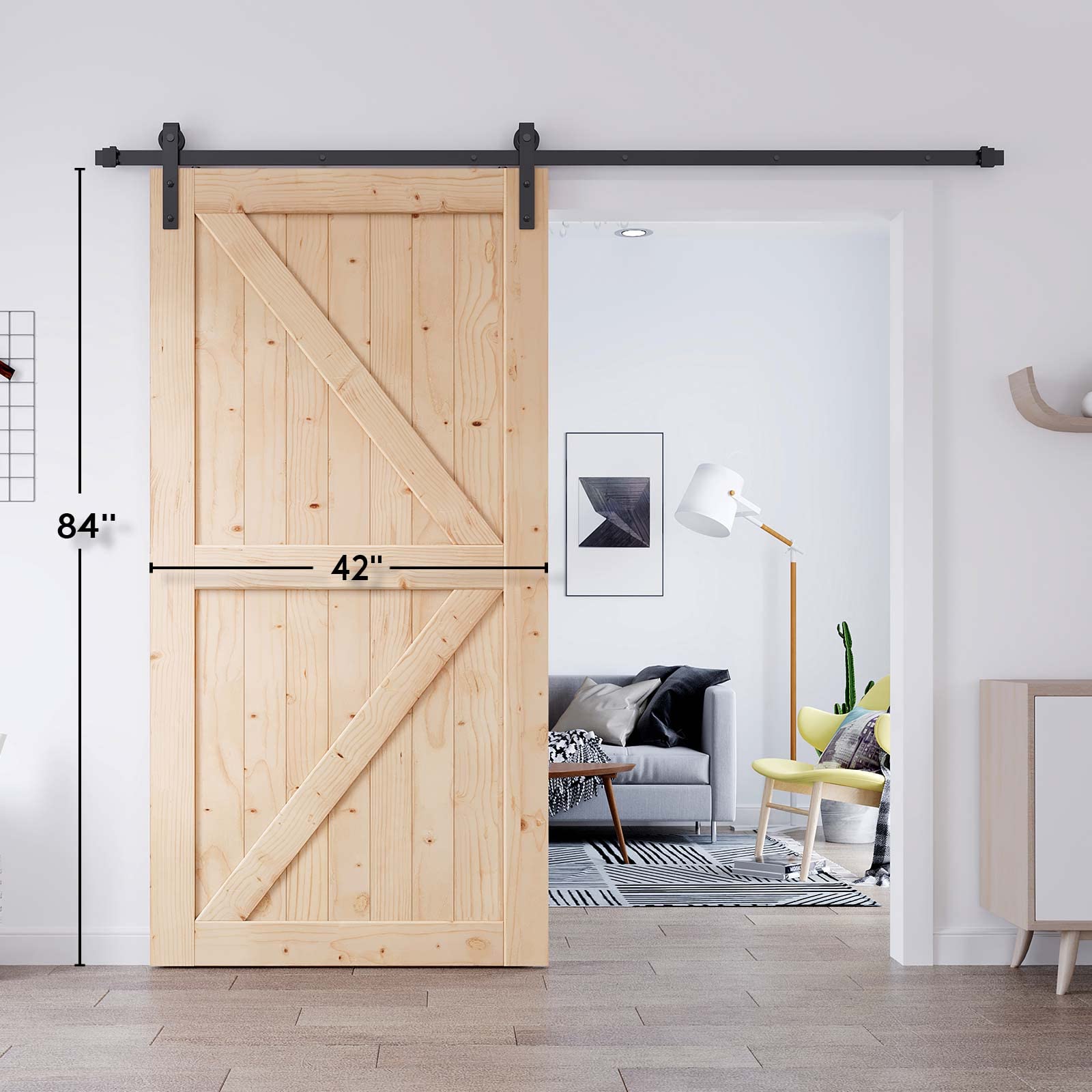 EaseLife 42x84 Inch Sliding Barn Wood Door - Solid Natural Spruce Panel Interior Door for DIY Easy Installation | Perfect for Bedrooms, Closets & Farmhouse Style Rooms (K-Frame Included)
