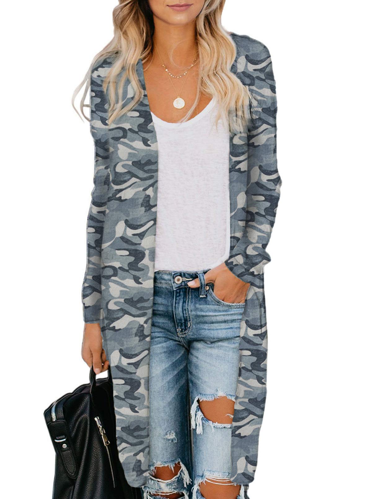 Dokotoo Women's 2022 Fashion Casual Open Front Printed Cardigan Sweater - Lightweight Long Sleeve Knit Cover Up for Spring, Fall & Layering Outfits | Office, Date Night & Weekend Wear