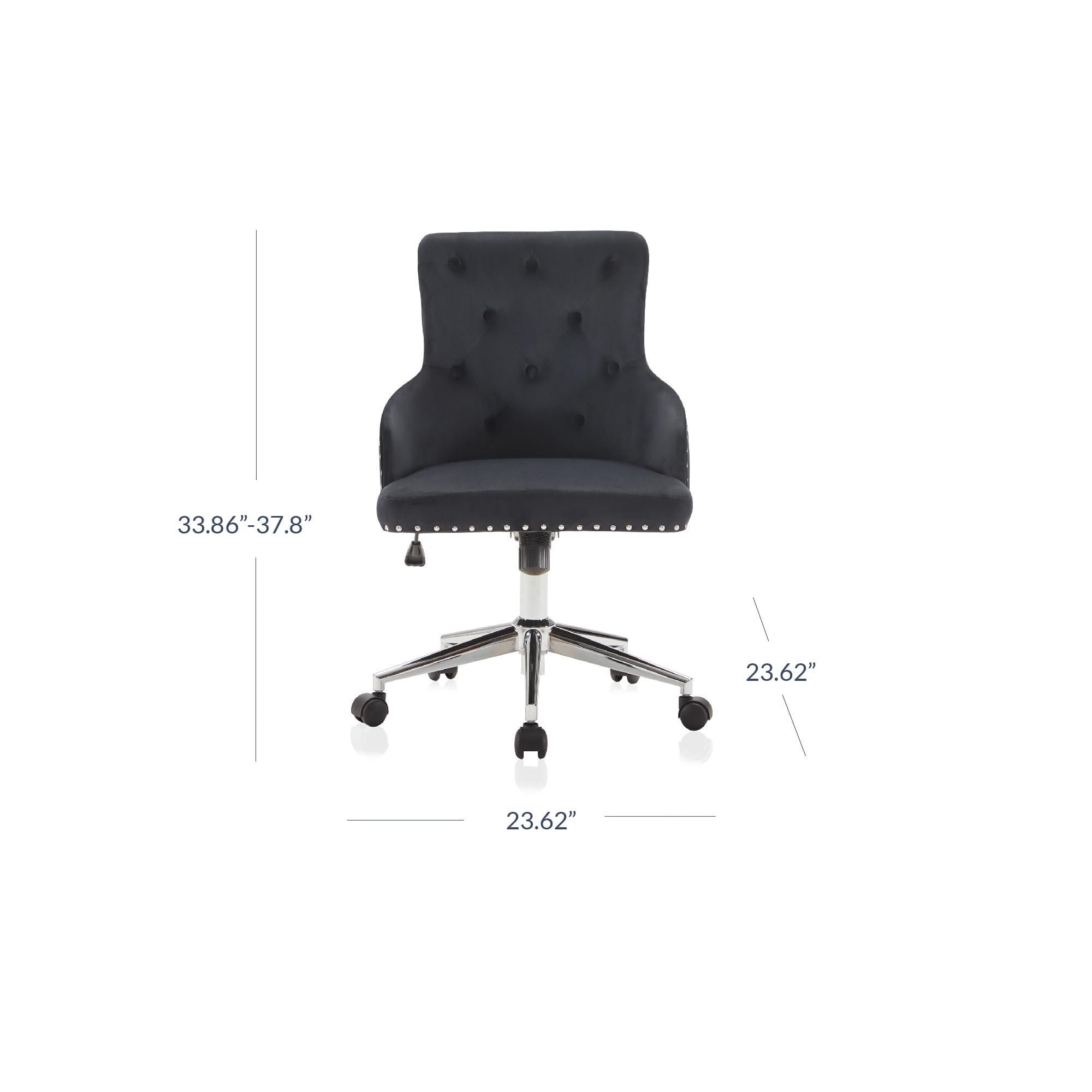BELLEZE Modern Velvet Desk Chair - Adjustable Height Swivel Office Chair with Wheels & Tufted Upholstered Seat - Ergonomic Computer Chair for Home Office, Gaming, Bedroom Vanity (Black)
