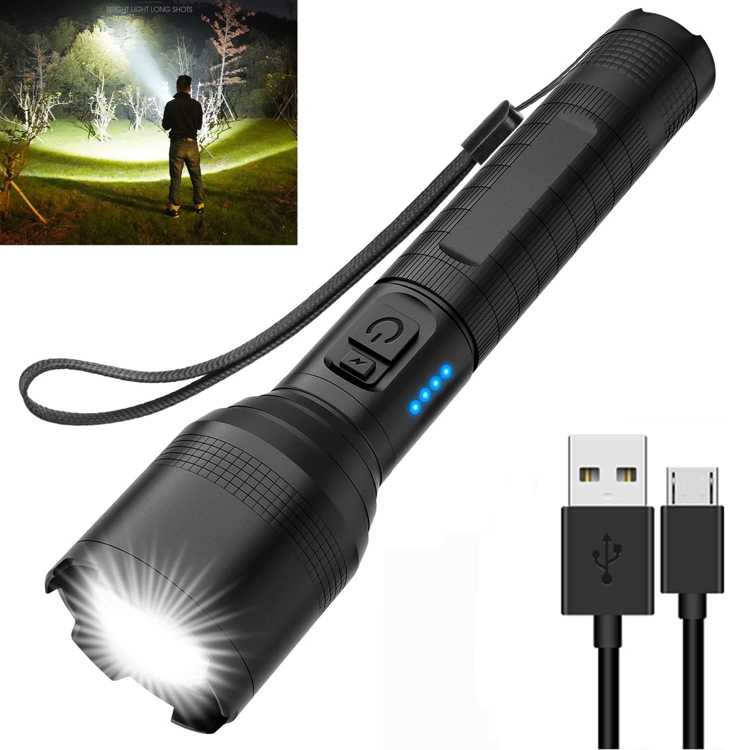 3500 Lumens Rechargeable Tactical Flashlight - Super Bright LED Flashlight with 5 Modes, Zoomable & Waterproof - Perfect for Camping, Hiking, Emergency & Outdoor Adventures