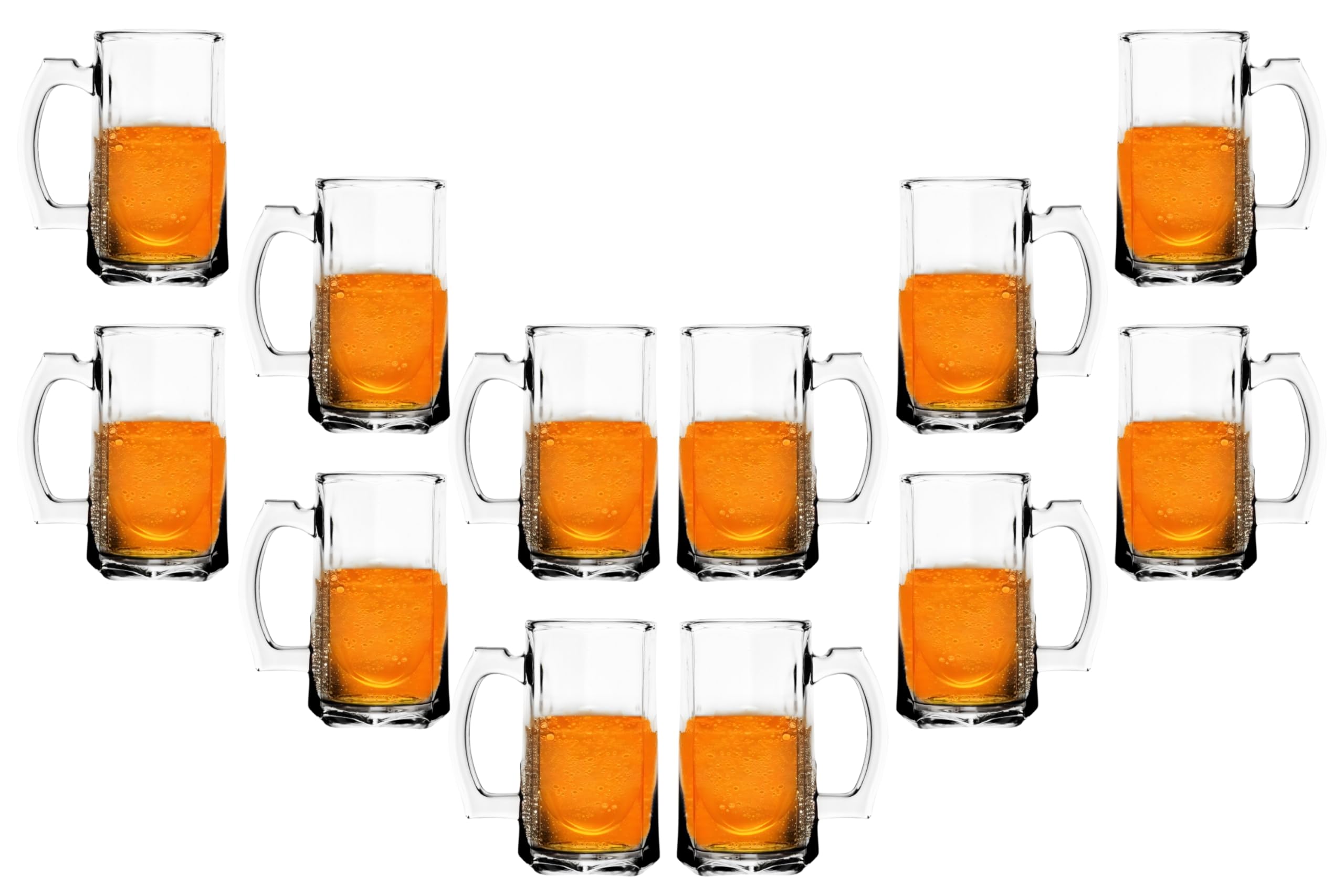 Premium 12-Piece Beer Glass Set - 14oz Clear Glass Mugs with Handles for American Ales, Scottish Ales & Root Beer | Durable Barware for Home Bars, Pubs & Parties | Perfect Gift for Beer Lovers