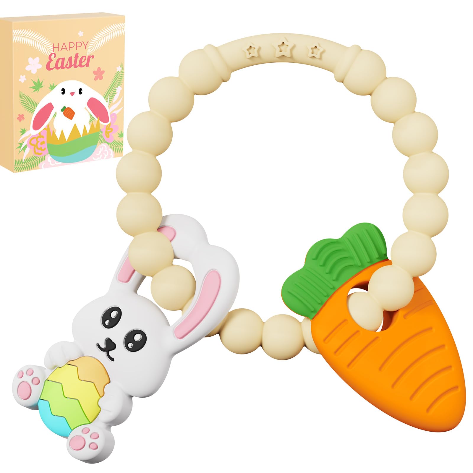 Easter Baby Teething Ring Toys – Bunny & Carrot Teethers for Newborns, Infants & Toddlers – Sensory Chew Bracelet for Teething Relief – Perfect Baby Shower Gift & Easter Basket Stuffers – Great for Soothing Sore Gums & Early Sensory Development