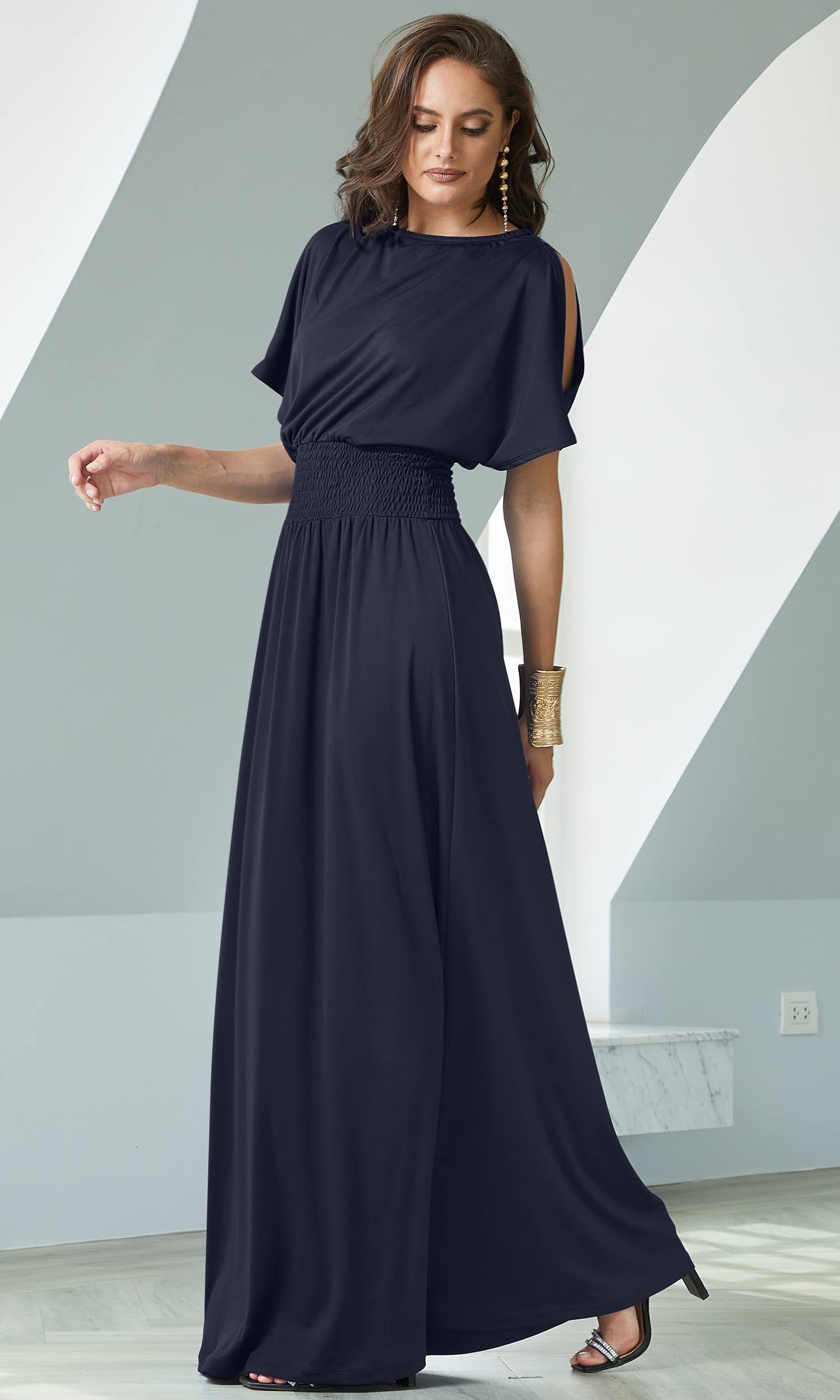 Elegant Women's Split Sleeve Smocked Cocktail Maxi Dress - Perfect for Evening Parties, Weddings & Special Occasions