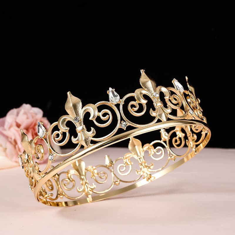 Royal Full King Crown & Tiaras Set - Gold Metal Cosplay Costume Accessories for Homecoming, Prom, Weddings & Birthday Parties - Perfect for Medieval Theme Events, Renaissance Fairs & Royalty-Themed Decorations