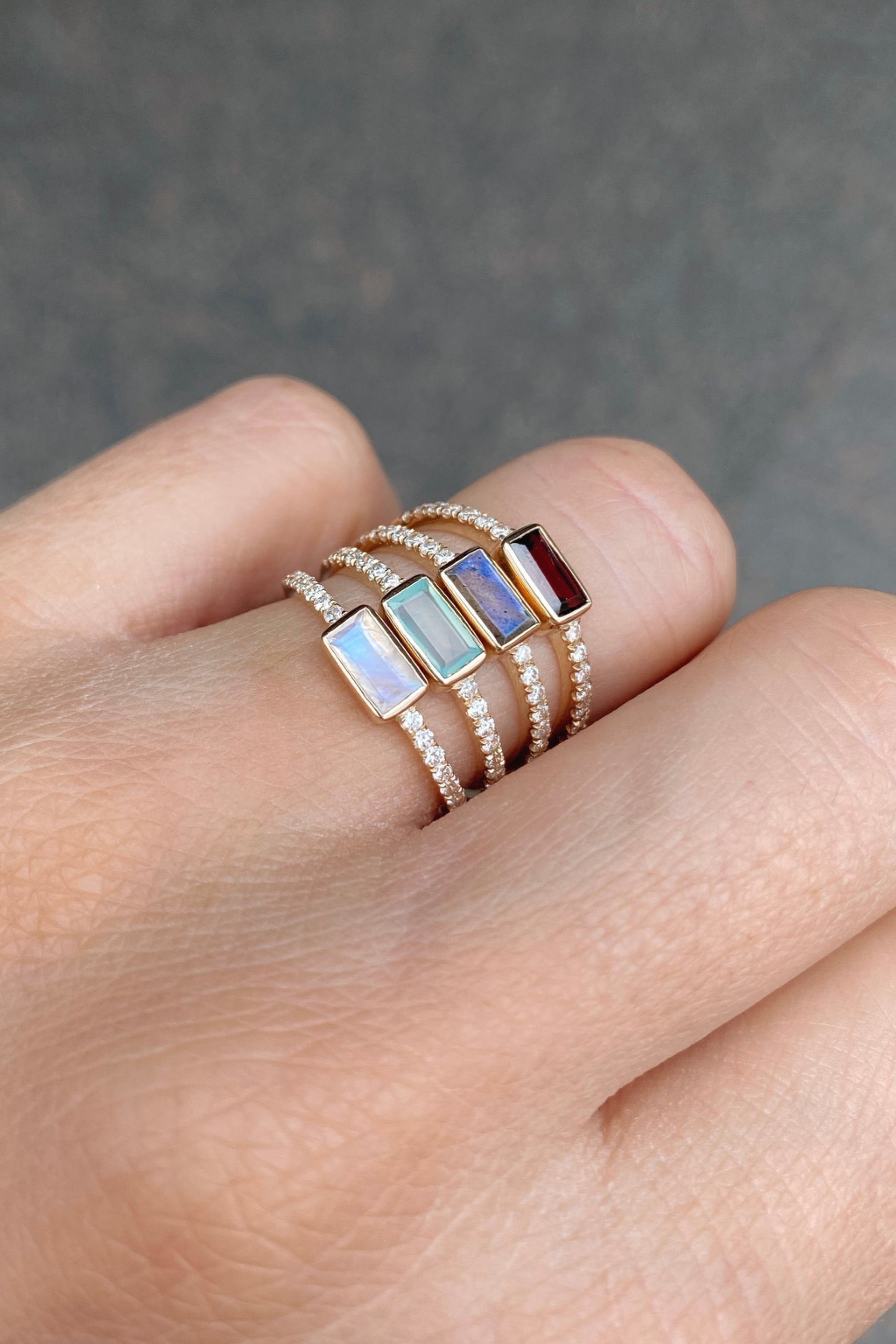 14K Yellow Gold Labradorite and Diamond Stackable Ring for Women - Elegant Wedding, Engagement, or Everyday Jewelry Gift