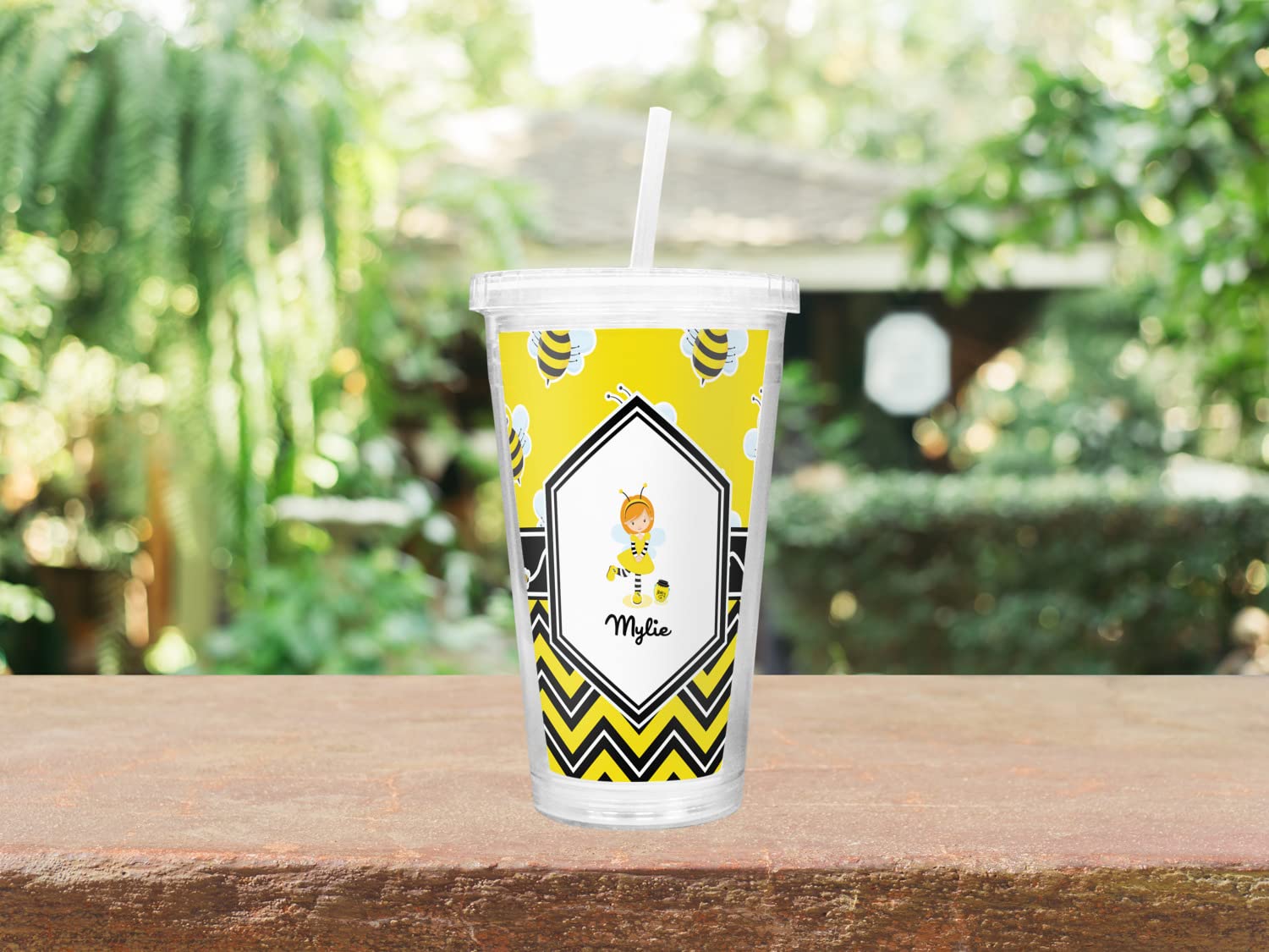 Personalized Buzzing Bee Stainless Steel Double Wall Insulated Tumbler with Lid and Straw - 20oz Vacuum Cup for Hot & Cold Drinks - Perfect Gift for Coffee, Tea, Iced Beverages at Home, Office or Travel