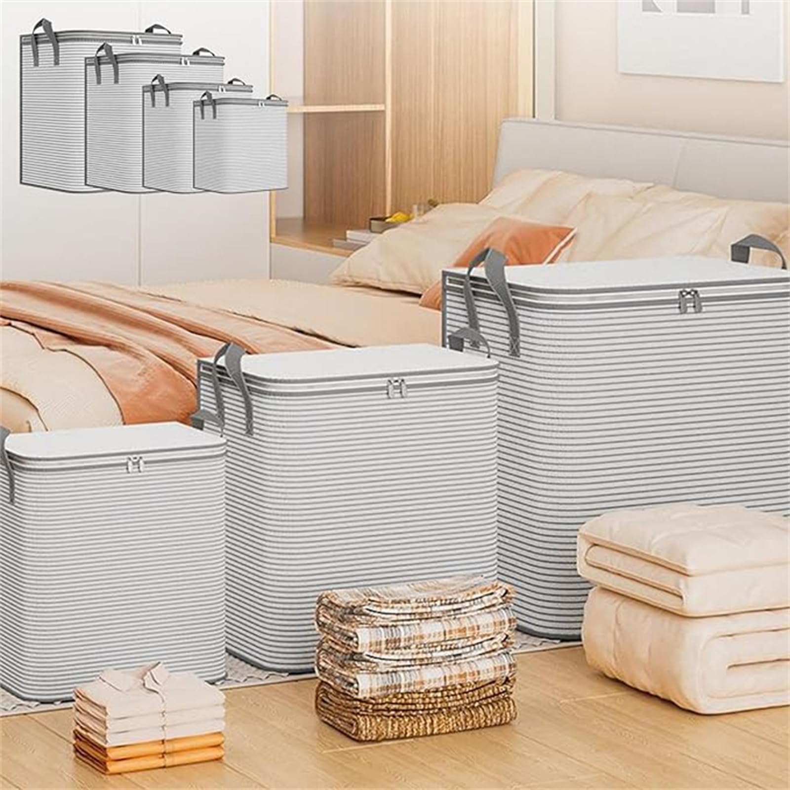 Extra Large Foldable Storage Bins - Heavy Duty Closet Organizers with Reinforced Handles & Lids for Space Saving - Ideal for Clothes & Home Organization