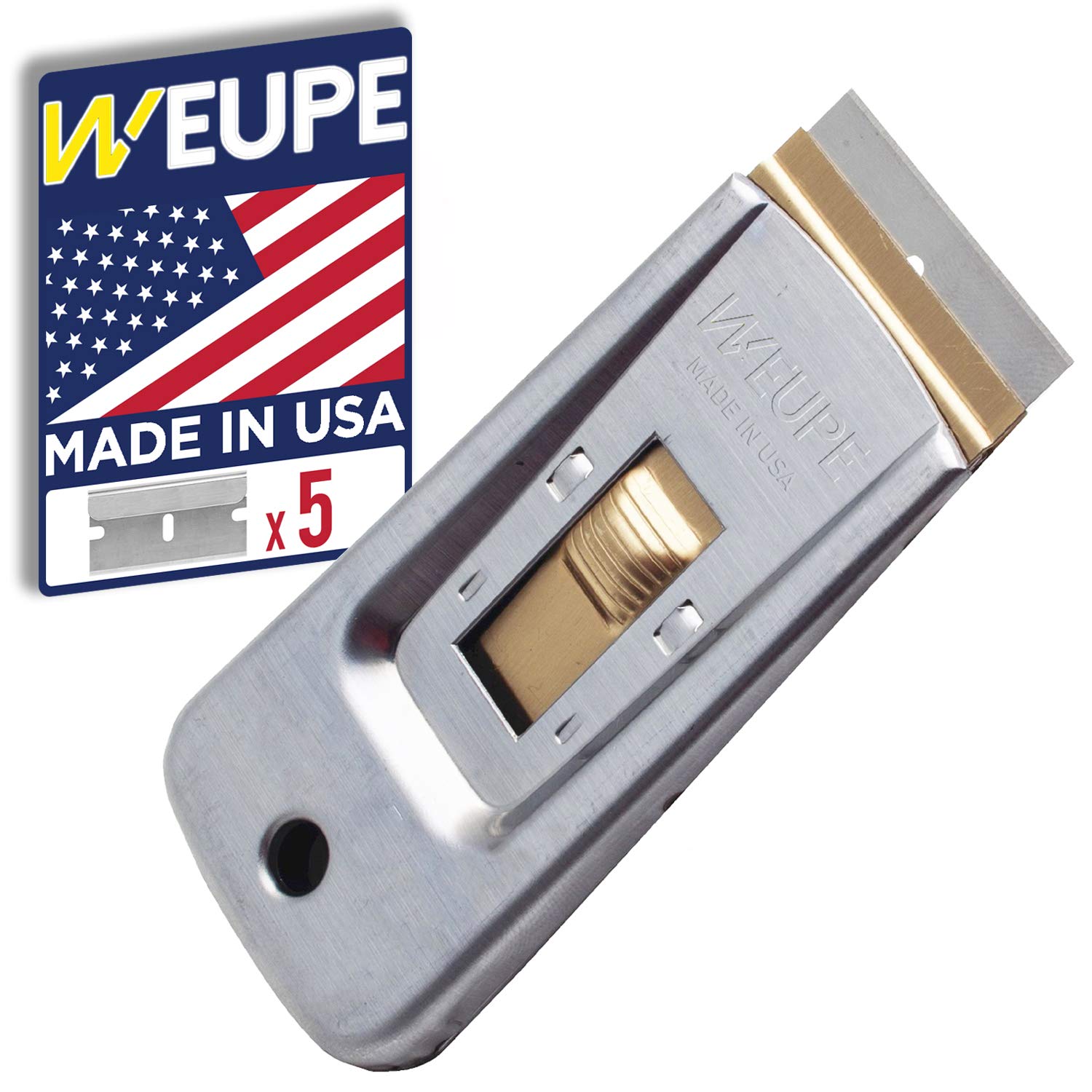 Premium Razor Blade Scraper Tool Set - 5 Replaceable Blades for Window Cleaning, Glass Cooktop, Paint Removal, Car Decals & Sticker Removal - Essential Multi-Purpose Scraper for Home, Kitchen & Auto Detailing
